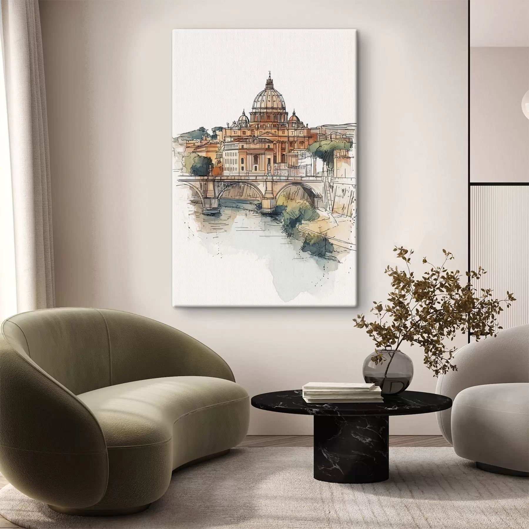 Paveikslėlis Akvarelė Romos miestas, eskizinis piešinys, architektūra  s44983