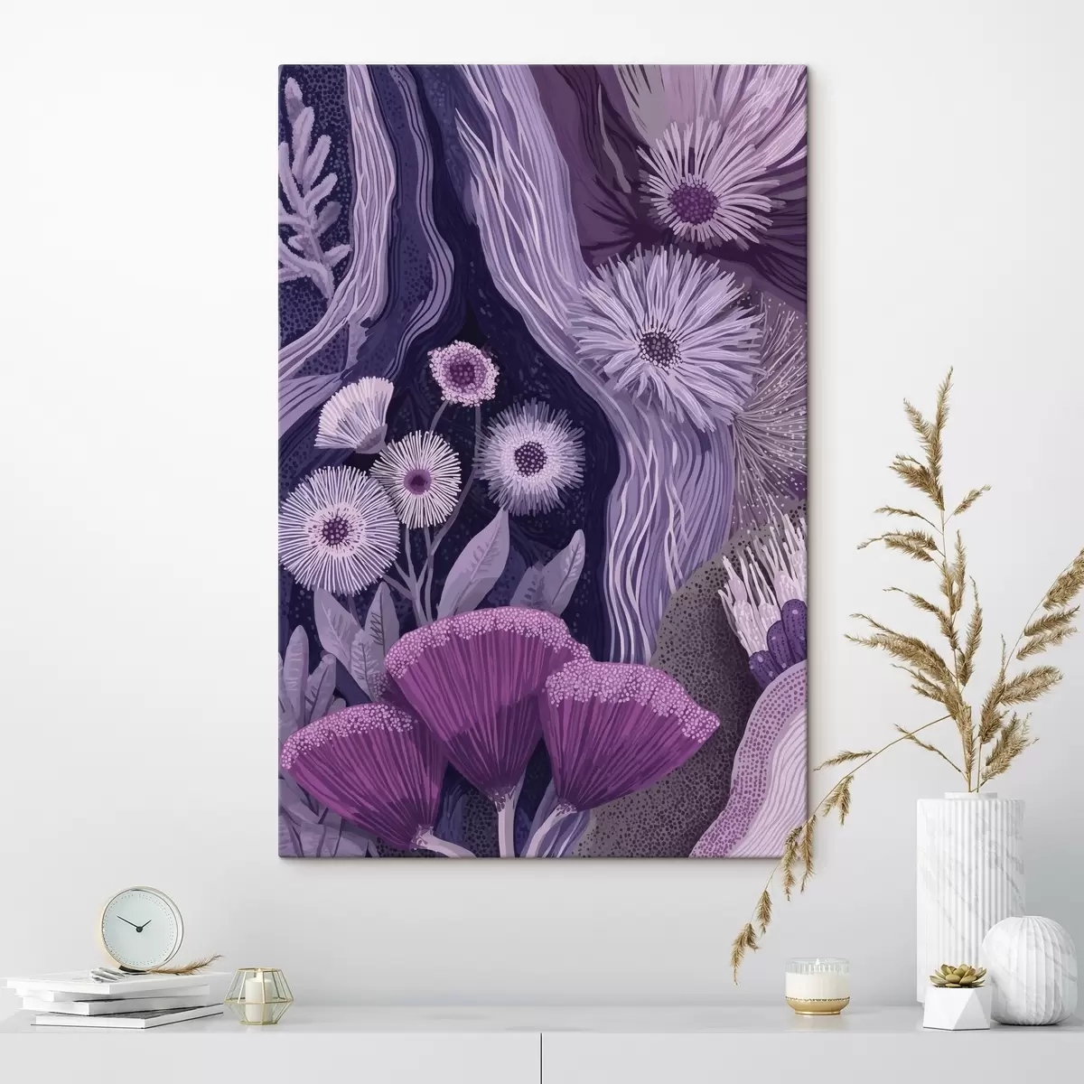 Paveikslėlis Violetinės spalvos gėlių dizainas, detalus piešinys s44984