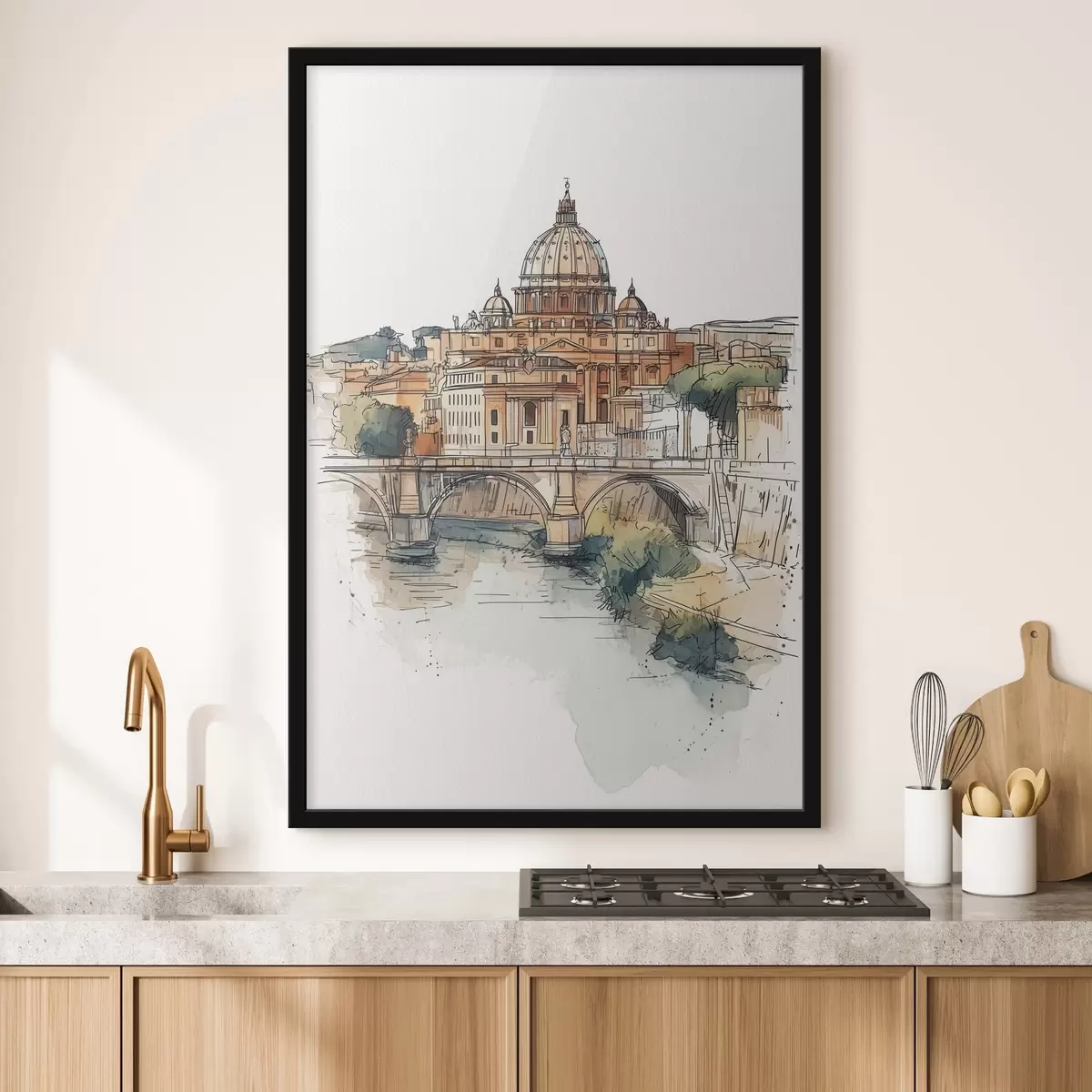 Plakatas Akvarelė Romos miestas, eskizinis piešinys, architektūra f44983