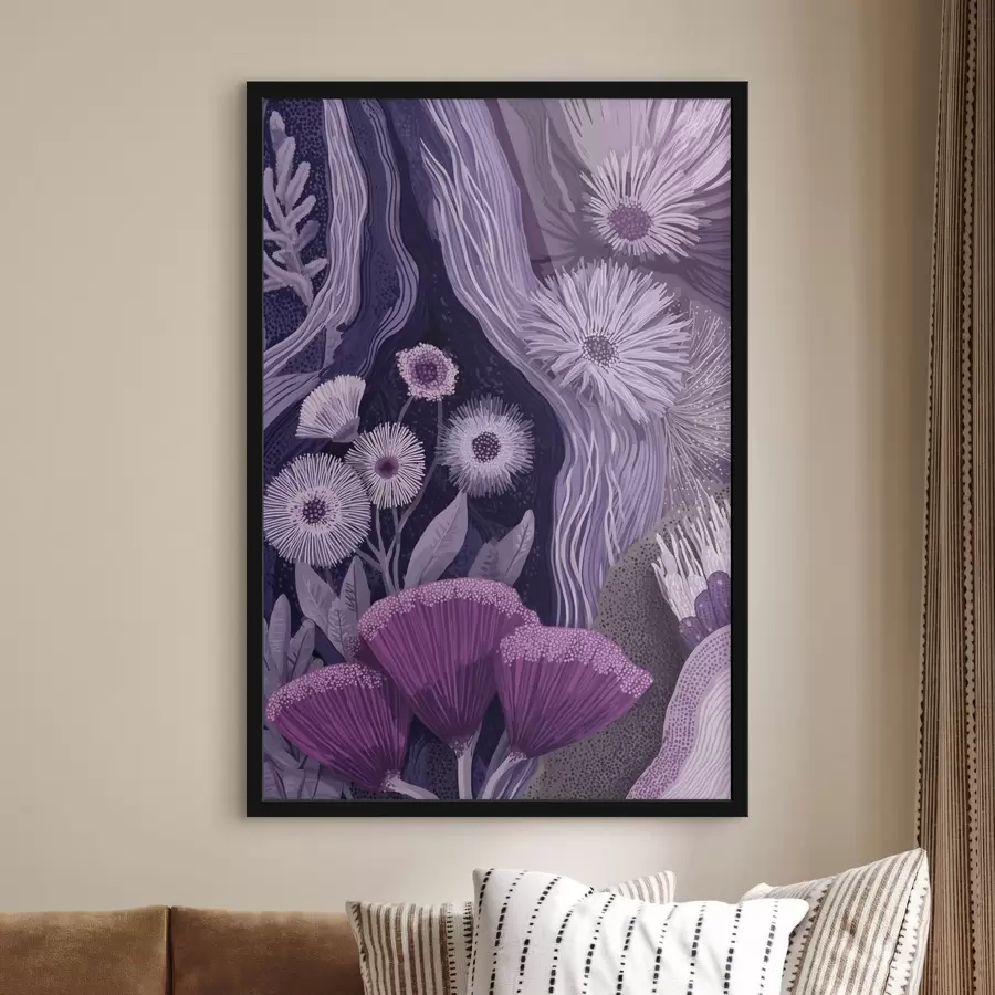 Fototapetai Violetinės spalvos gėlių dizainas, detalus piešinys f44984