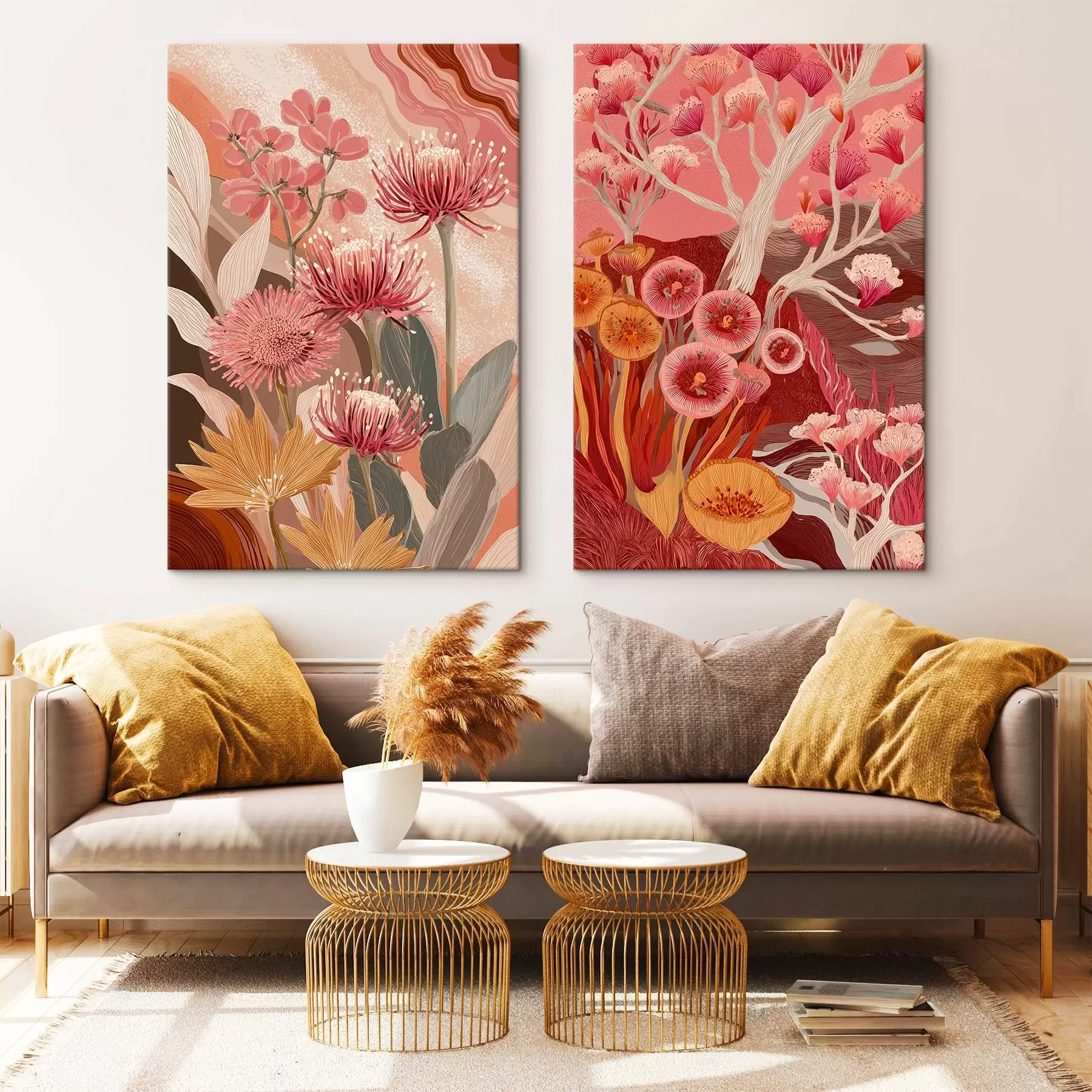 Paveikslėlis Boho stiliaus gėlės, detalus piešinys, bordo spalvos m00476