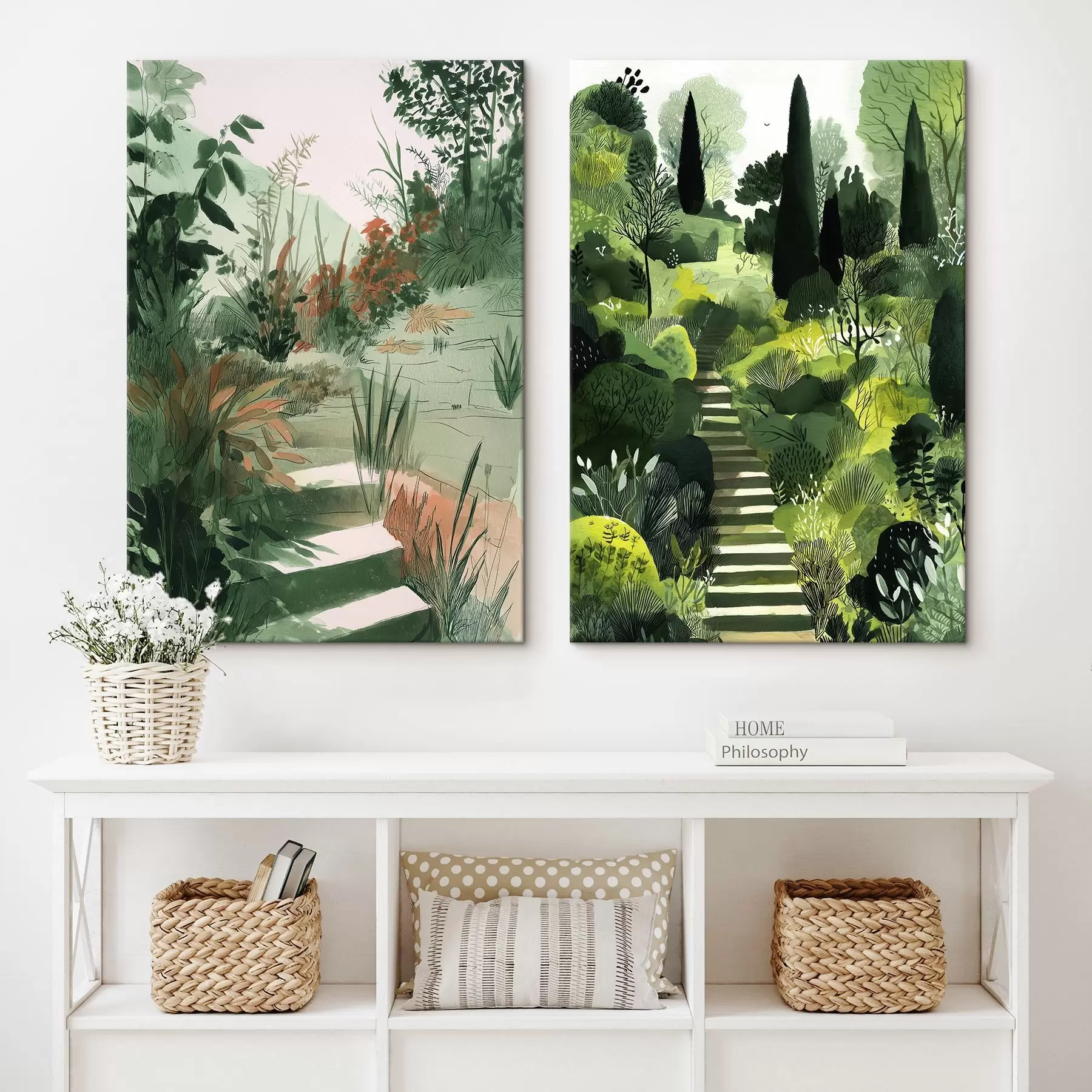 Paveikslėlis Žalias rytietiškas sodas su krūmais ir medžiais m00478