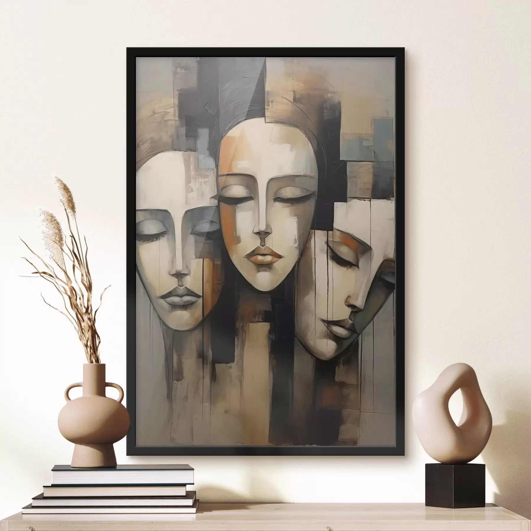 Paveikslėlis Trys moterų veidai užmerktomis akimis kubizmo stiliumi f45008