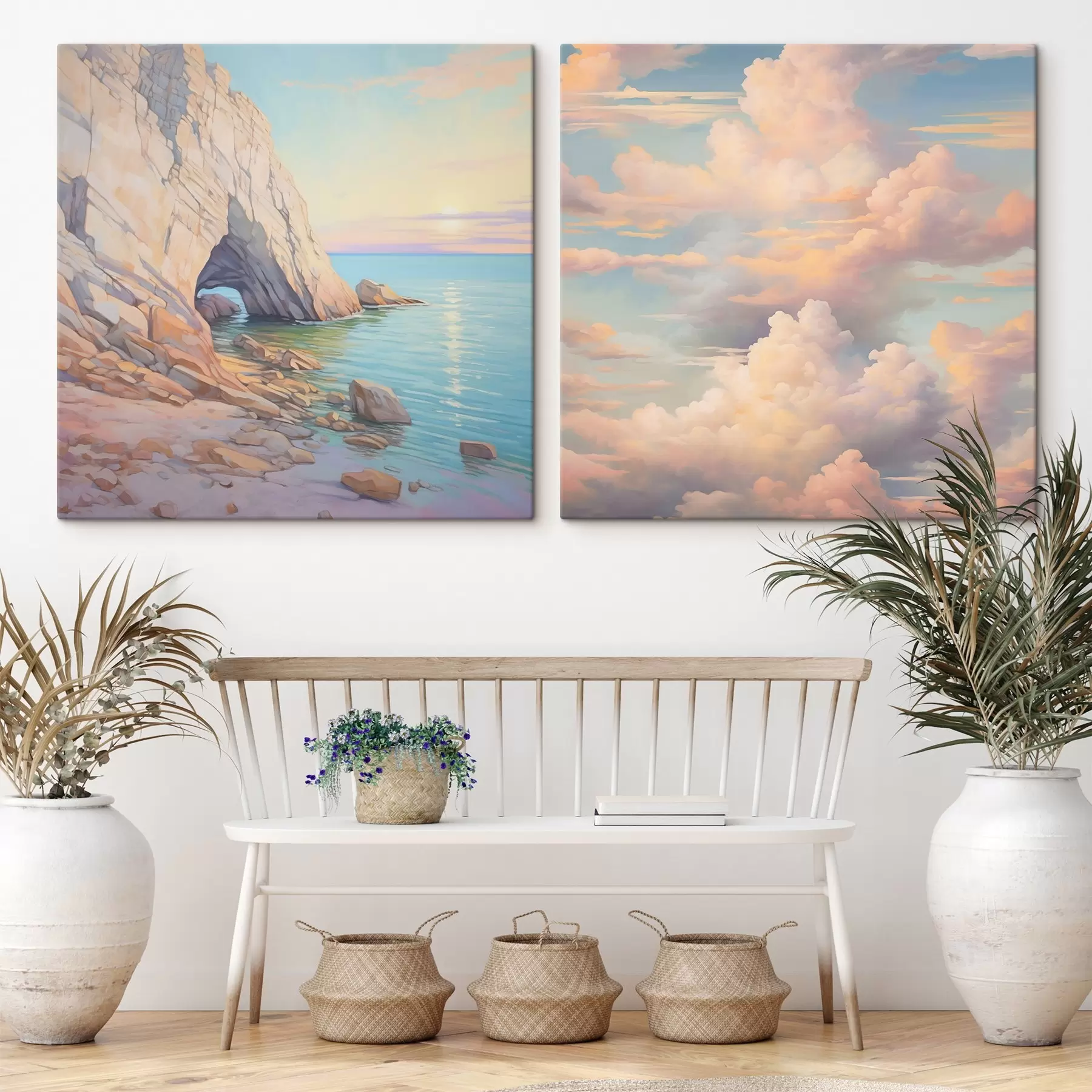 Fototapetai Bangos ant uolėto kranto ir dangus su debesimis m00487