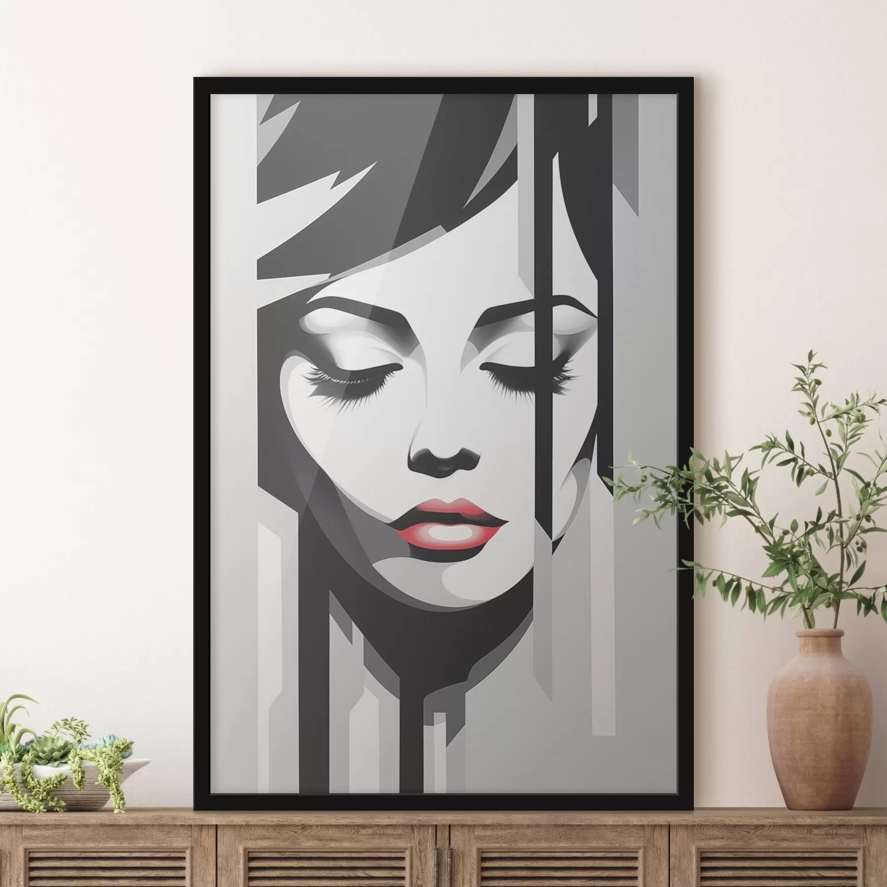 Fototapetai Juodai baltas veidas užmerktomis akimis f45076