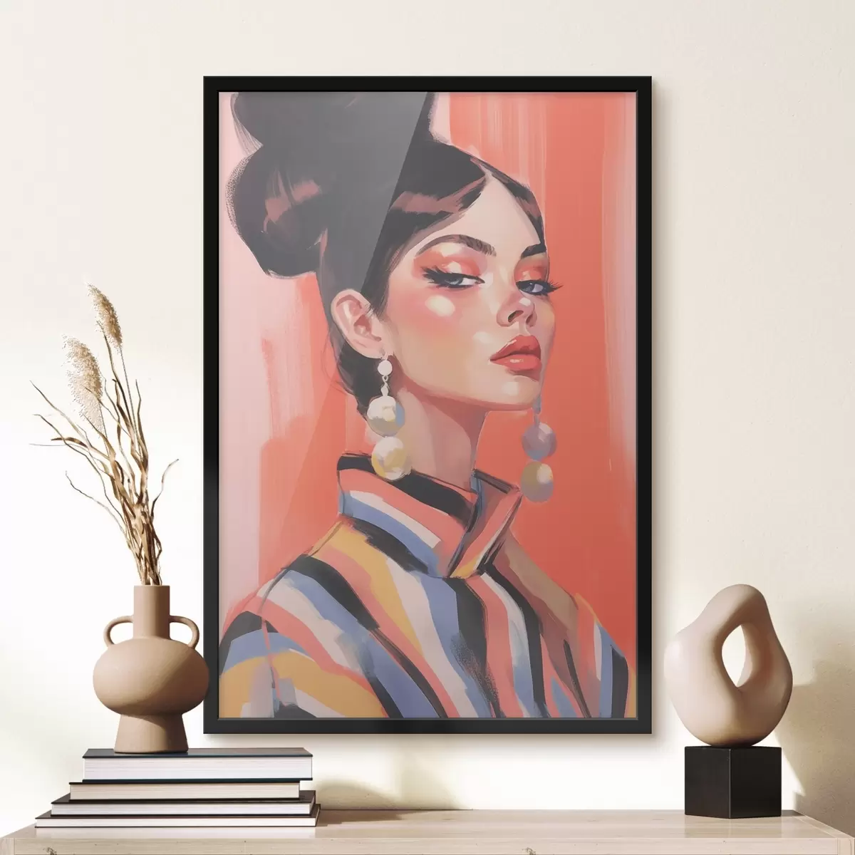 Plakatas Moters su dryžuotais marškiniais portretas f45079