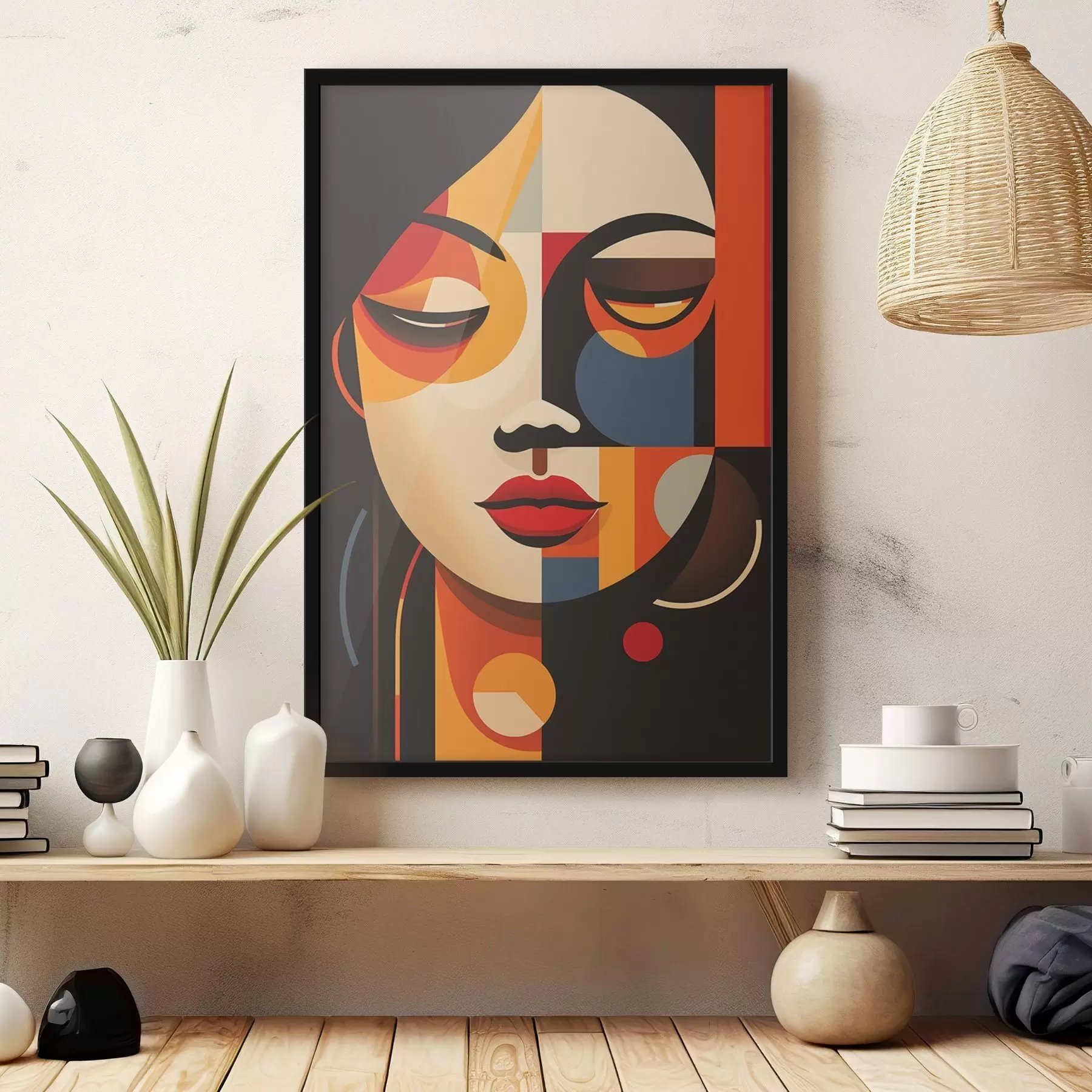 Fototapetai Geometrinis moters veidas šiltomis spalvomis f45087