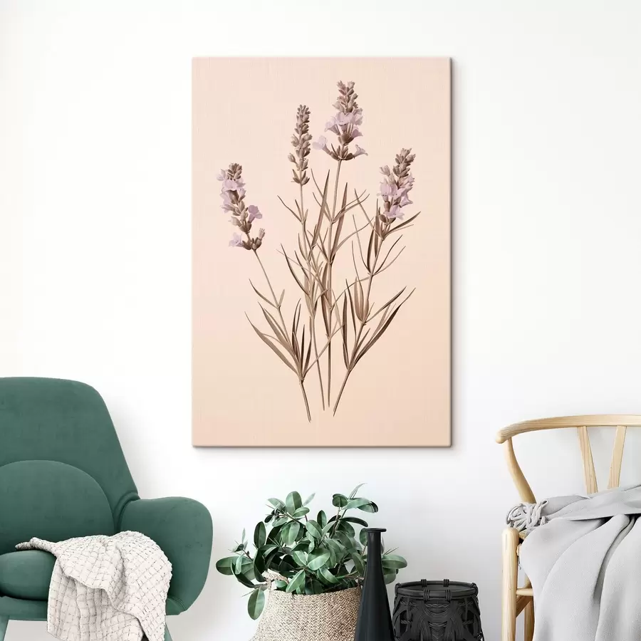Paveikslėlis levandų, botaninis, smėlio spalvos fonas, minkšta violetinė, lapai, gėlių, natūralus, stiebas s45100
