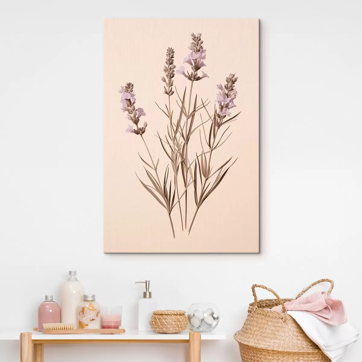 Paveikslėlis levandų, botaninis, smėlio spalvos fonas, minkšta violetinė, lapai, gėlių, natūralus, stiebas s45100