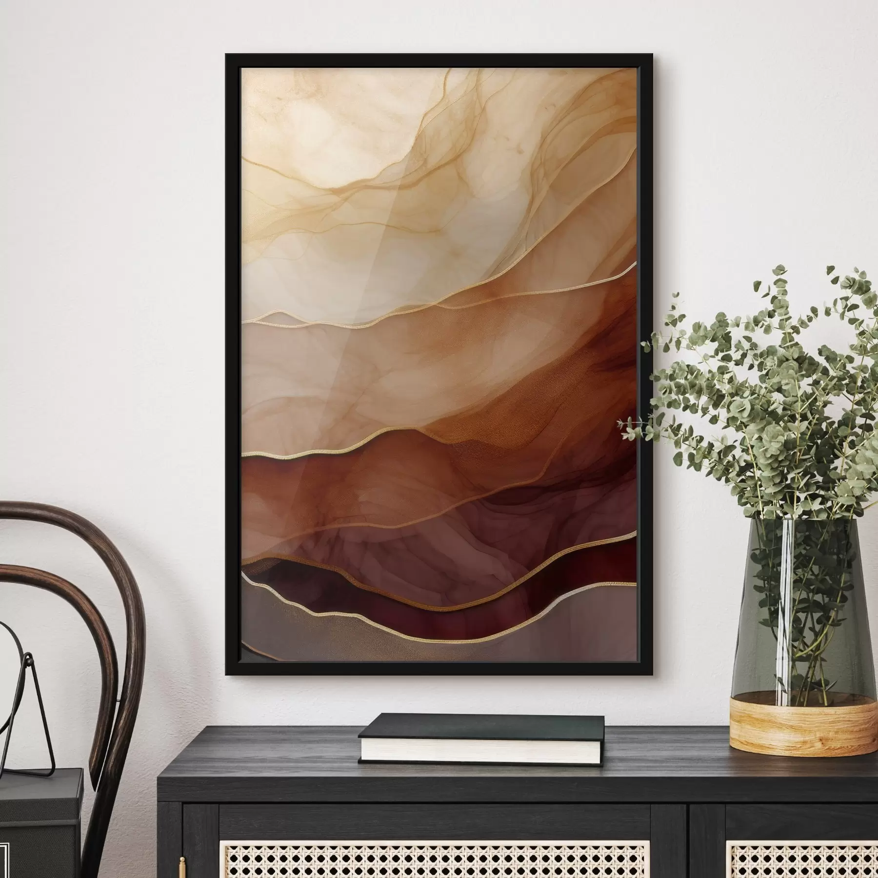 Fototapetai skysčiai, smėlis, sluoksniai, minimalus, minkštos linijos, šilti tonai, natūralus, judesys f45090