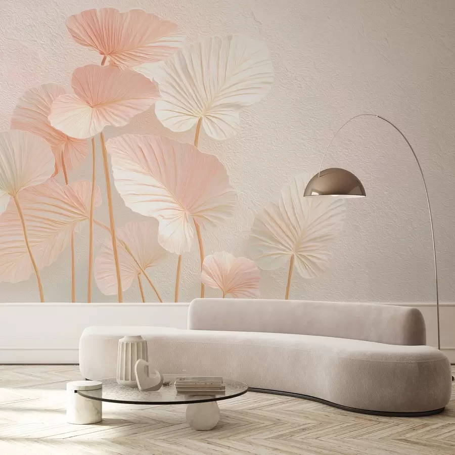 Fototapetai Elegantiški dideli atogrąžų lapai švelniai rožinės spalvos w09252v1