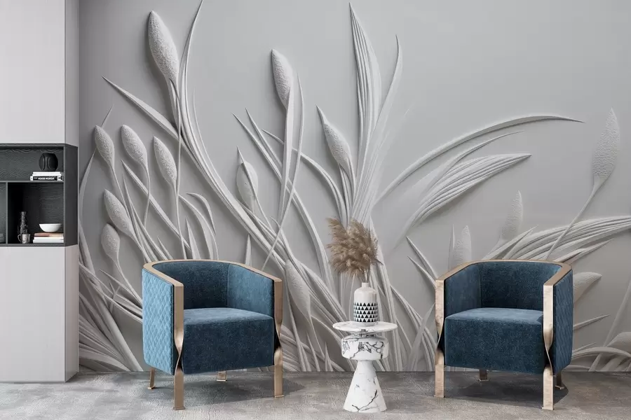 Fototapetai Bazreljefas su subtiliais lapais ir pampomis w04247