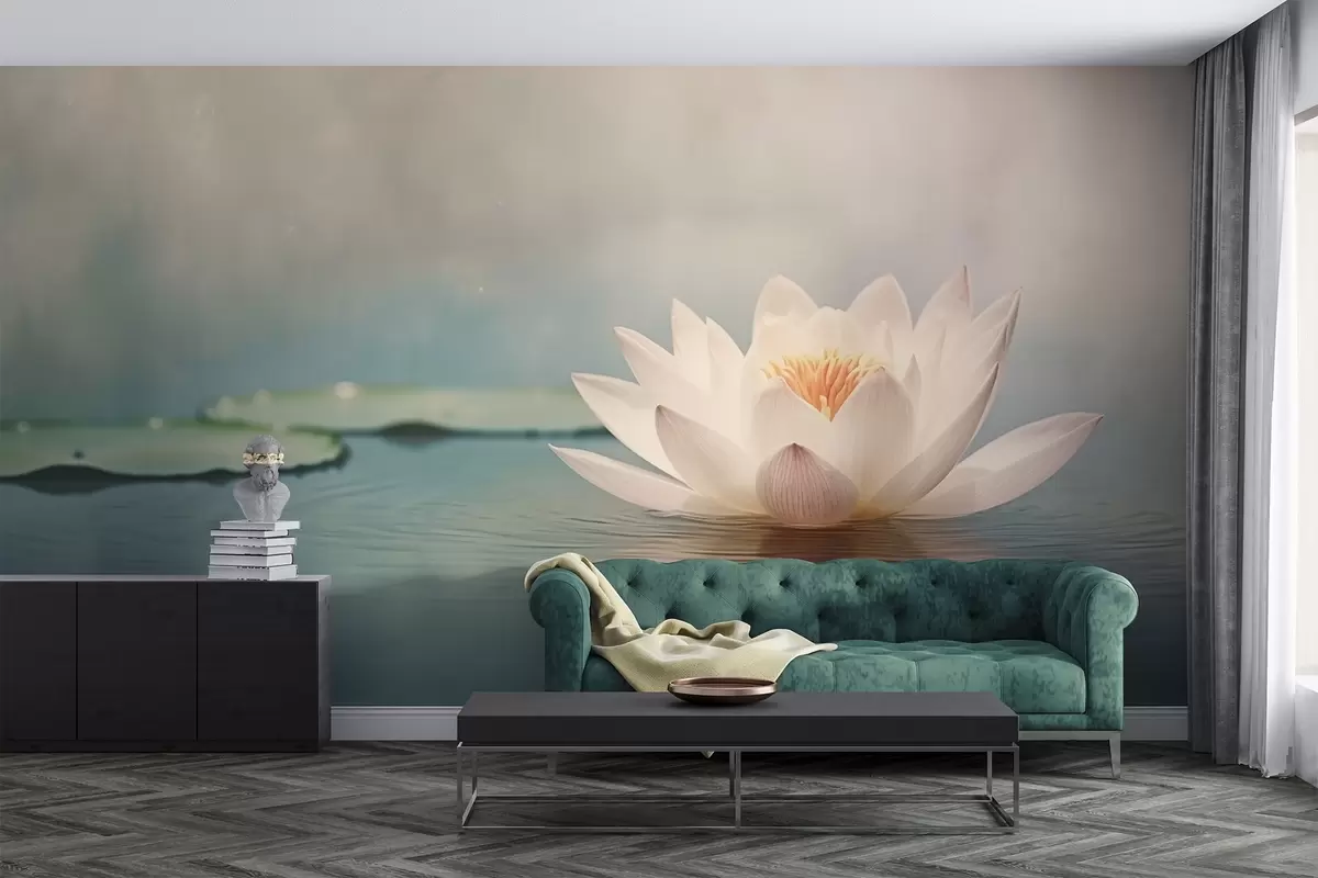 Fototapetai Baltas lotoso žiedas ant vandens w04272