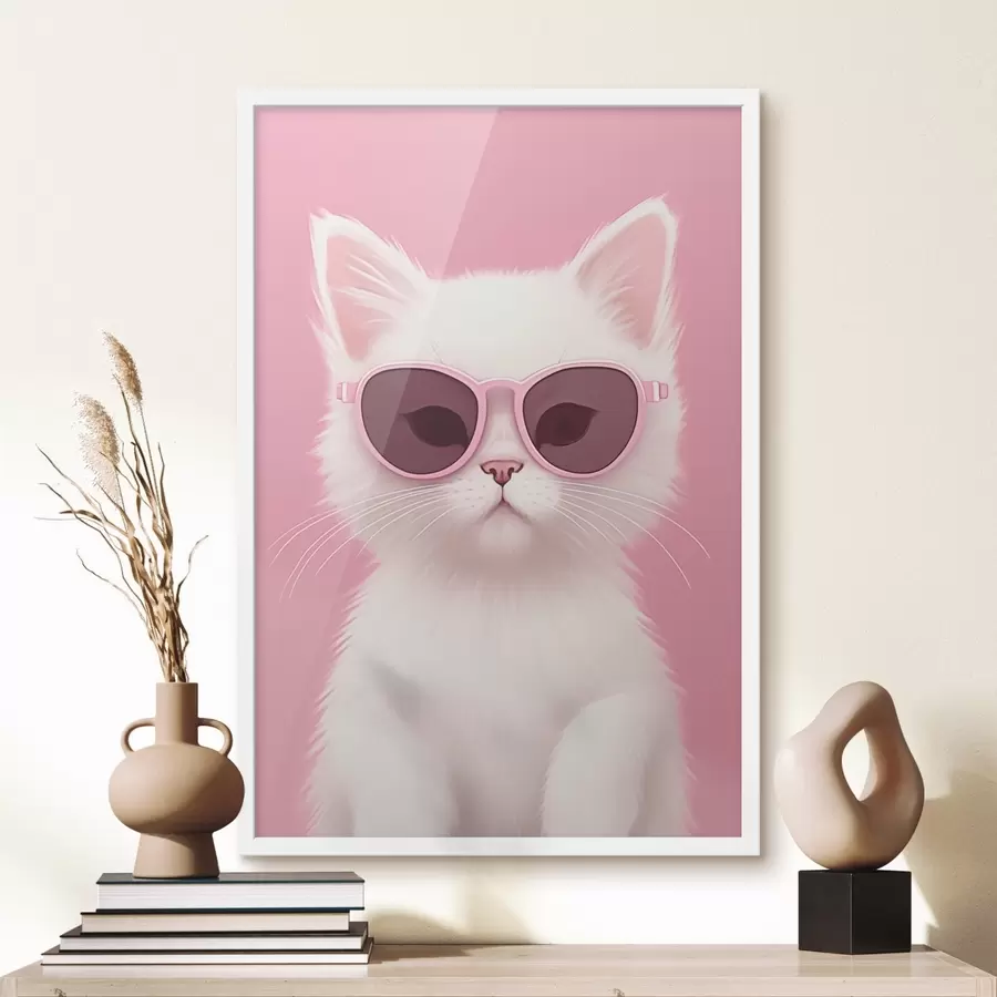 Fototapetai Balta katė su rožiniais akiniais f45145