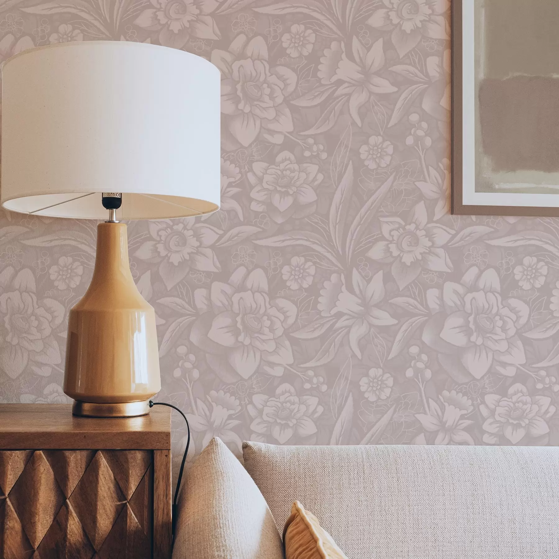 Fototapetai Vienspalvis gėlių dizainas su narcizais kreminiame fone a00294