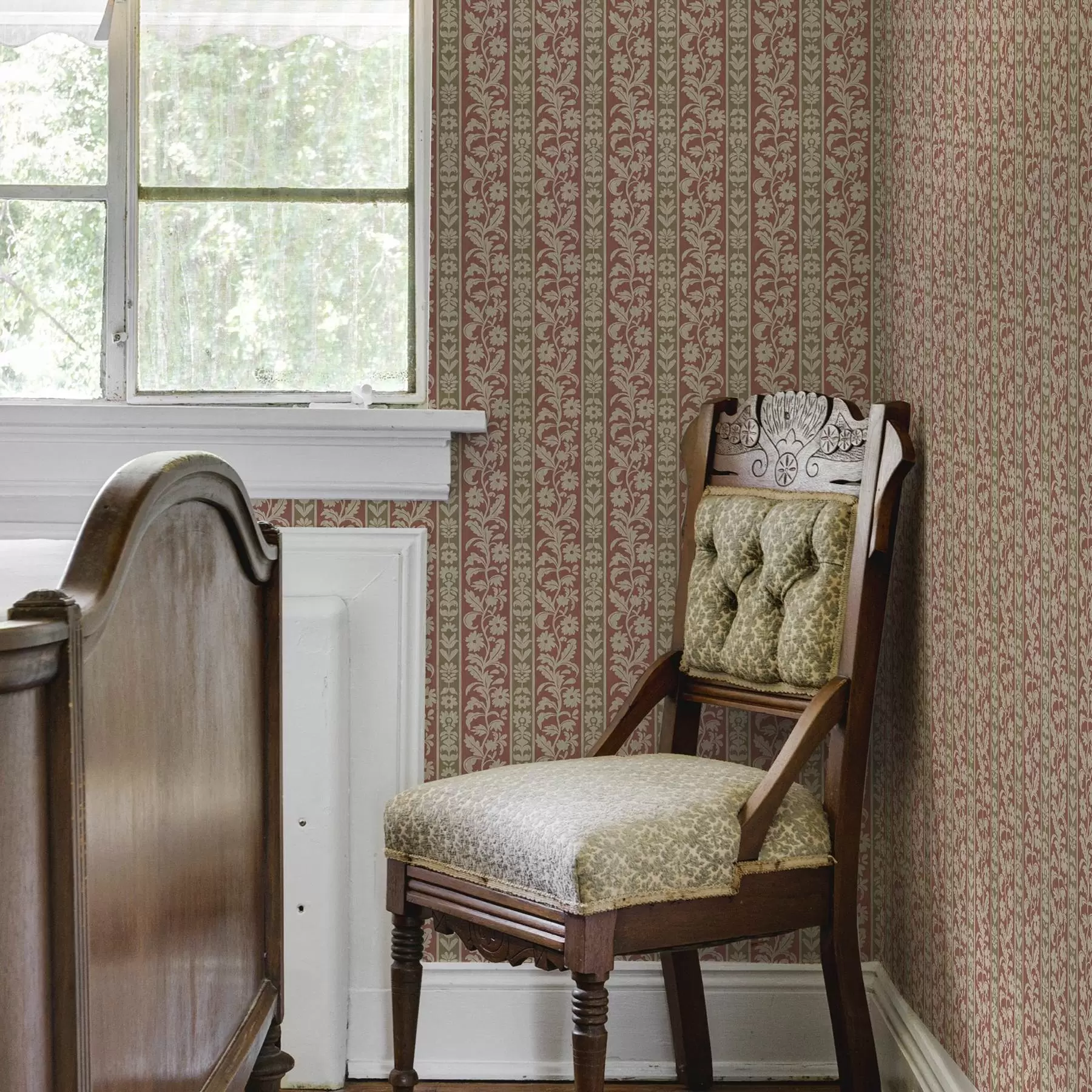 Fototapetai Retro vertikalūs dryžiai su gėlių raštu a00362