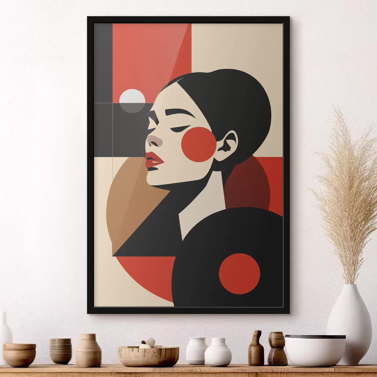 Plakatas Abstraktus moters portretas bauhauzo stiliumi f45165