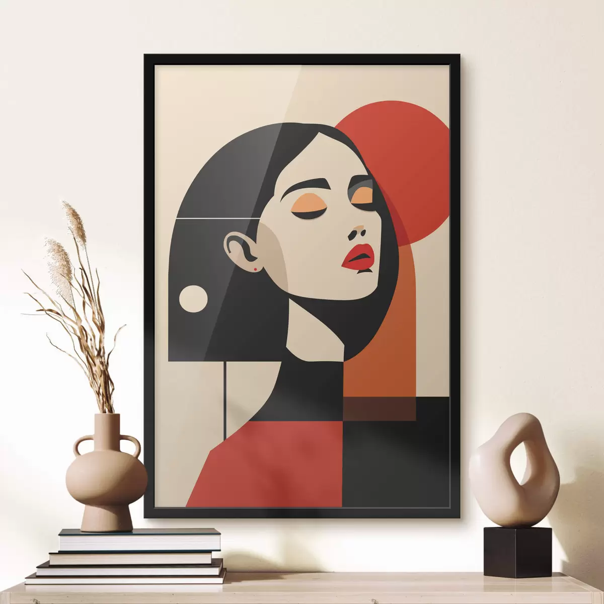 Plakatas Abstraktus moters portretas bauhauzo stiliumi f45166