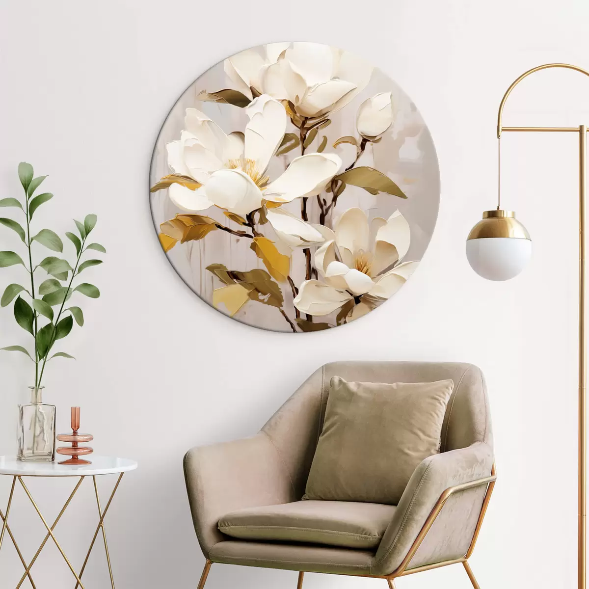 Apvalūs paveikslai Abstrakti šaka su magnolijomis r44300
