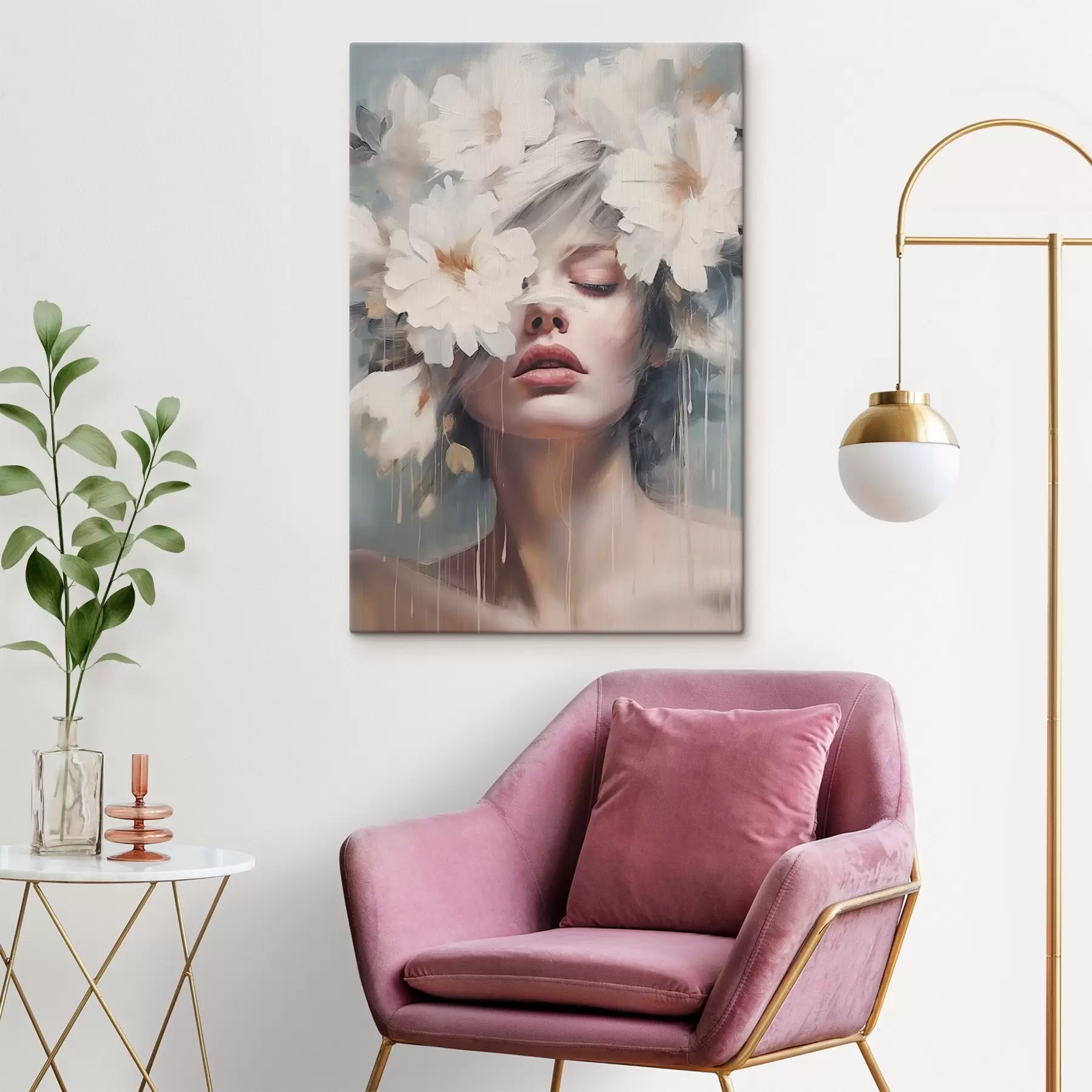 Paveikslėlis Moters portretas su baltomis gėlėmis s45219