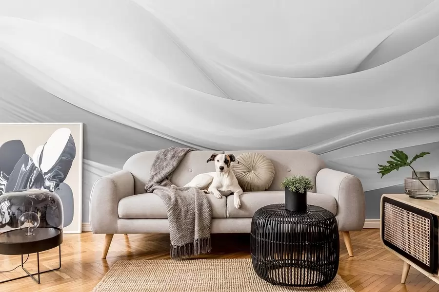 Fototapetai Minimalistinio abstraktaus stiliaus pilkos spalvos audinio bangos w09279v1