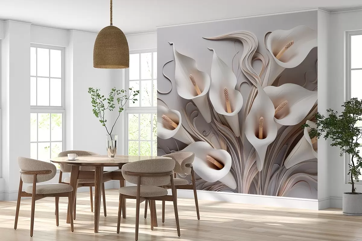 Fototapetai Kreminių tonų kreminės spalvos tūrinės kalijos su 3D efektu w09281