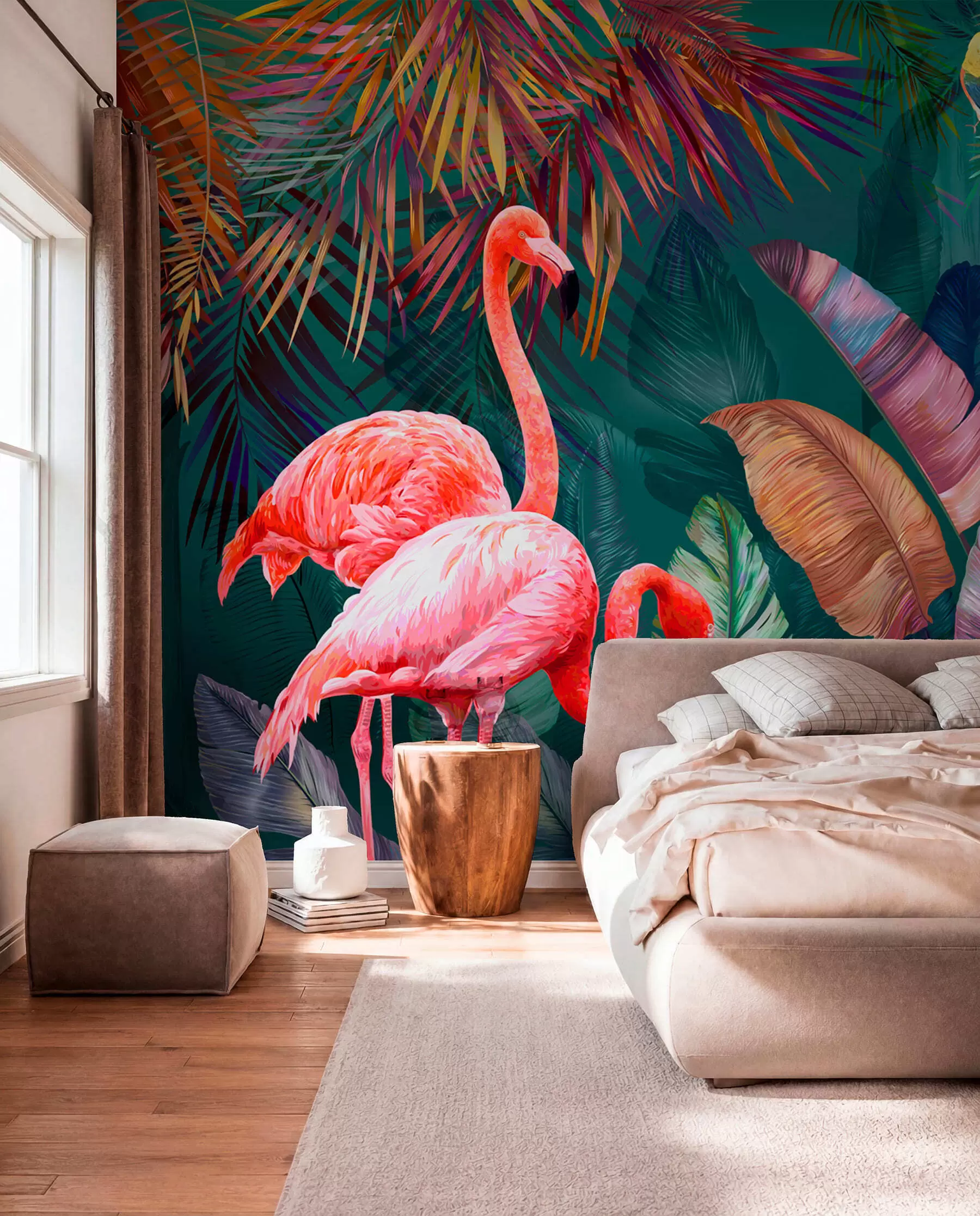 Fototapetai Flamingai spalvotuose tropikuose u80403