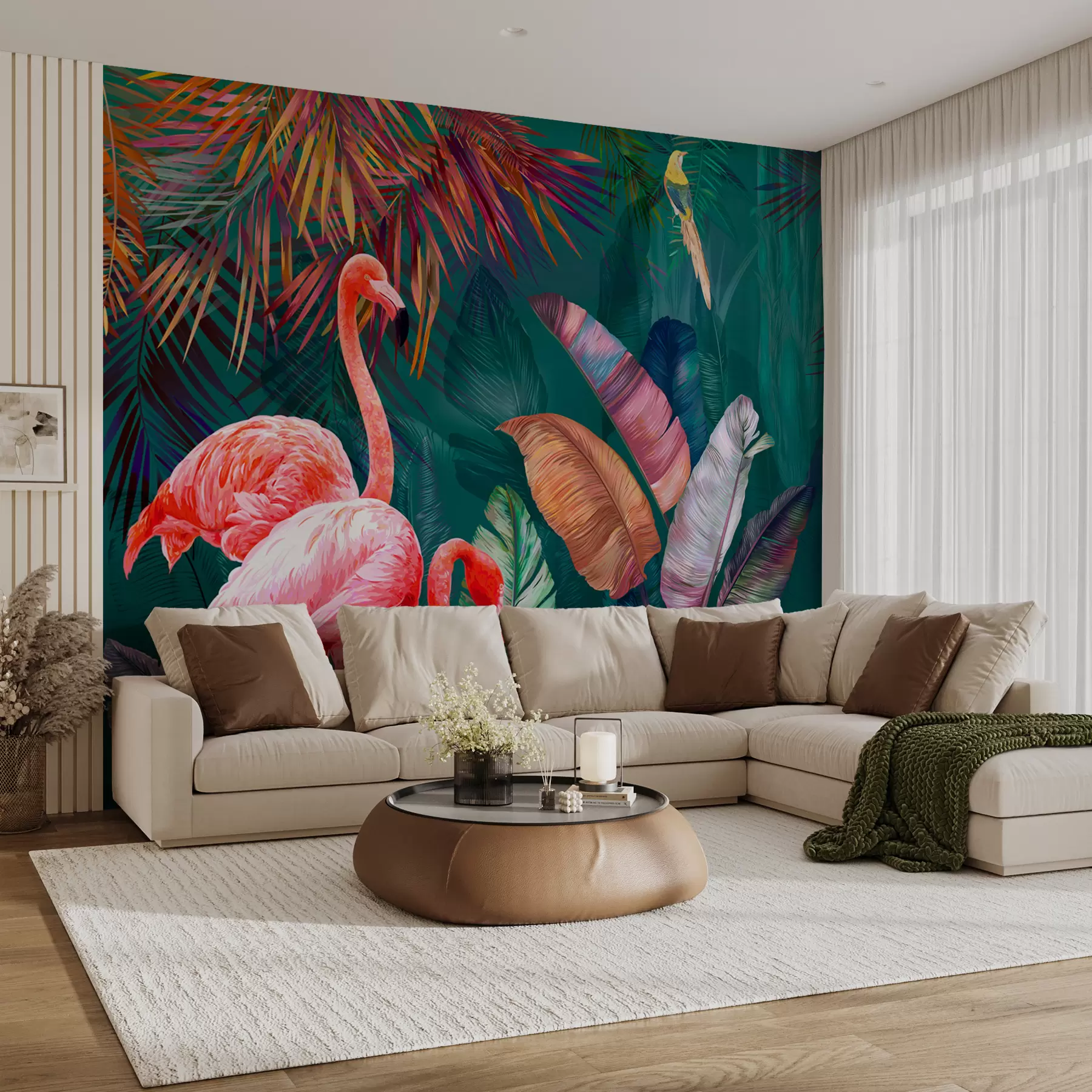 Fototapetai Flamingai spalvotuose tropikuose u80403