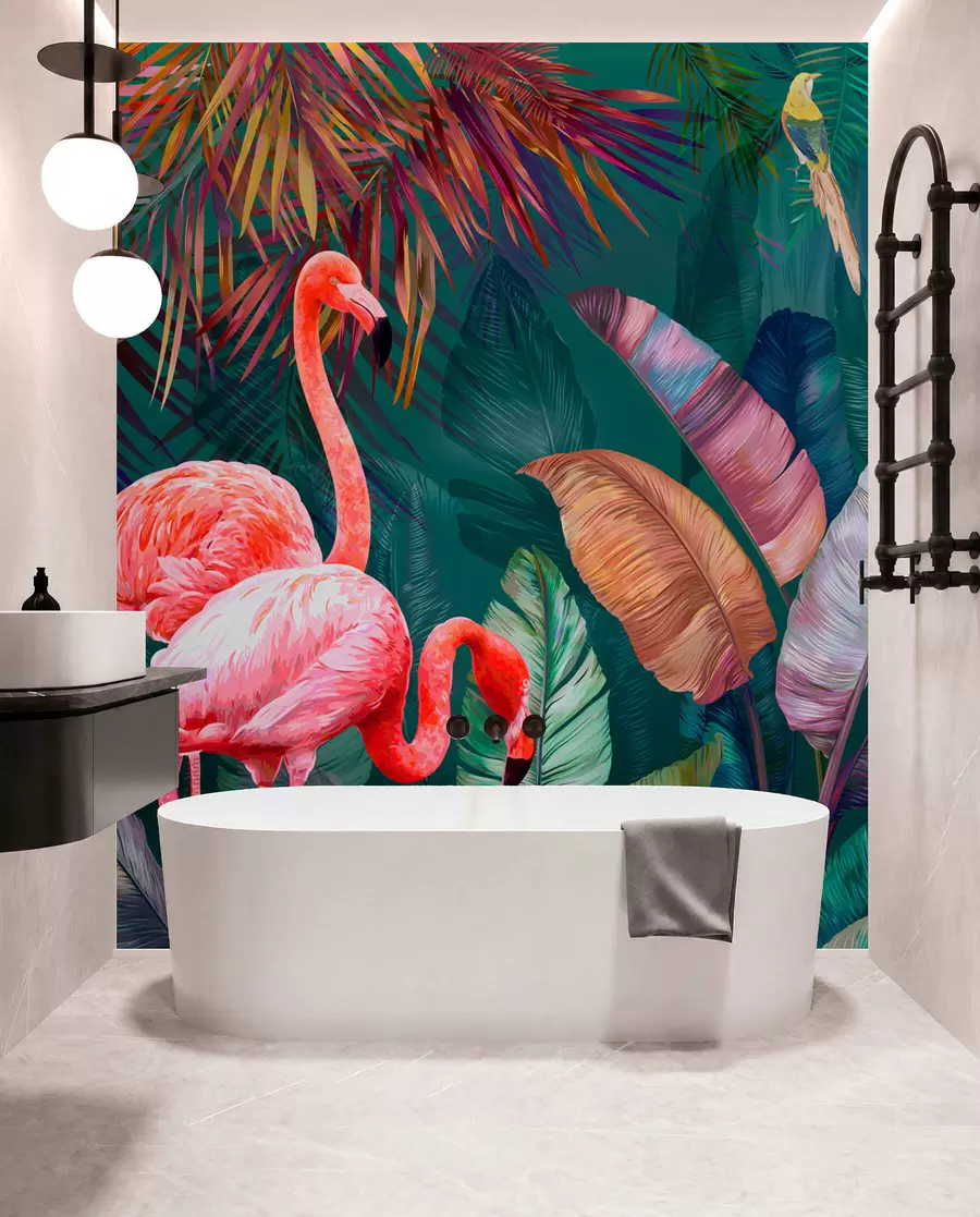 Fototapetai Flamingai spalvotuose tropikuose u80403