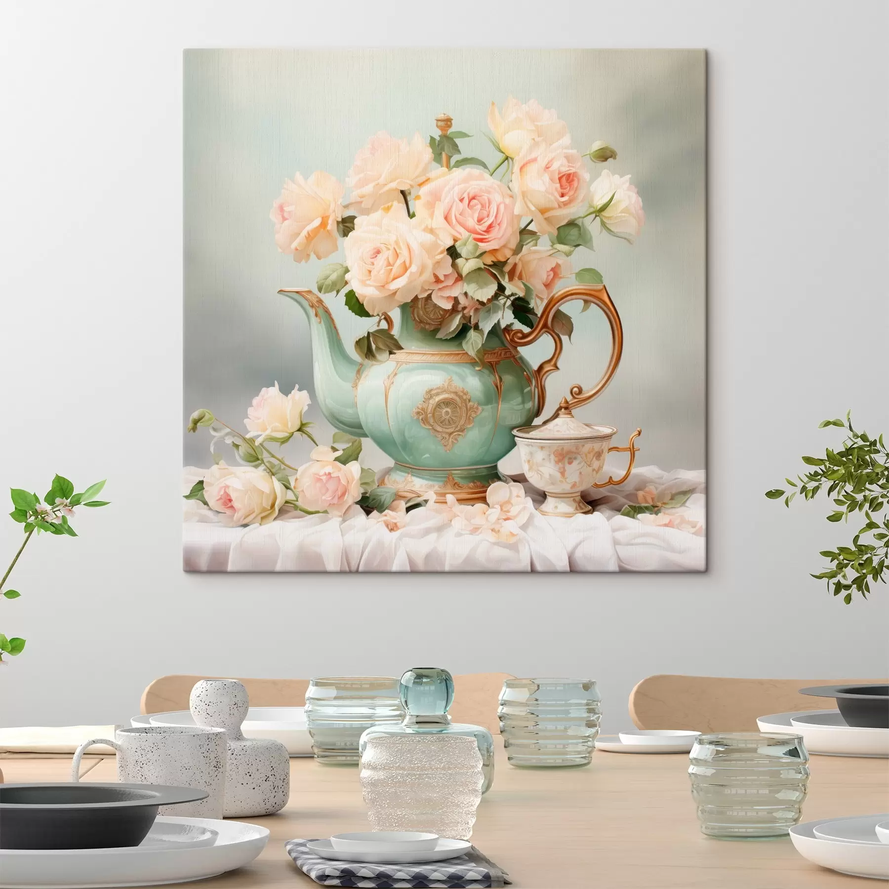 Paveikslėlis Natiurmortas su subtiliomis rožėmis arbatos rinkinyje s45045