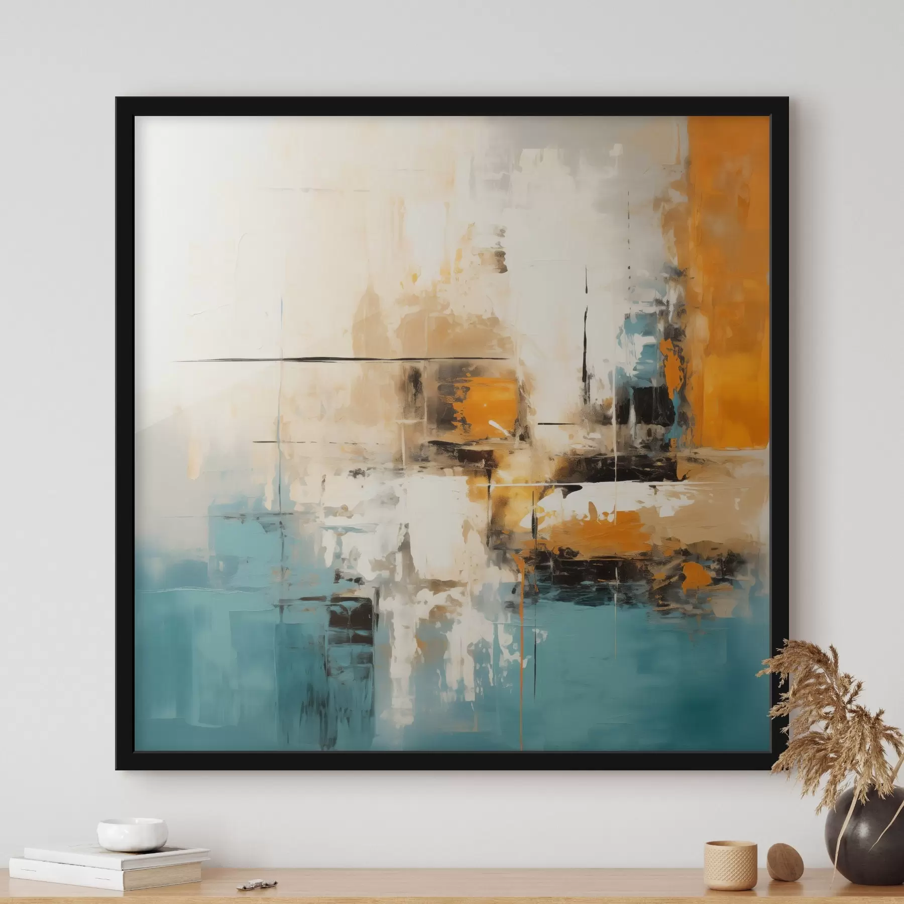 Fototapetai Šiuolaikinis menas su faktūriniais teptuko potėpiais ir ryškiais akcentais f45041