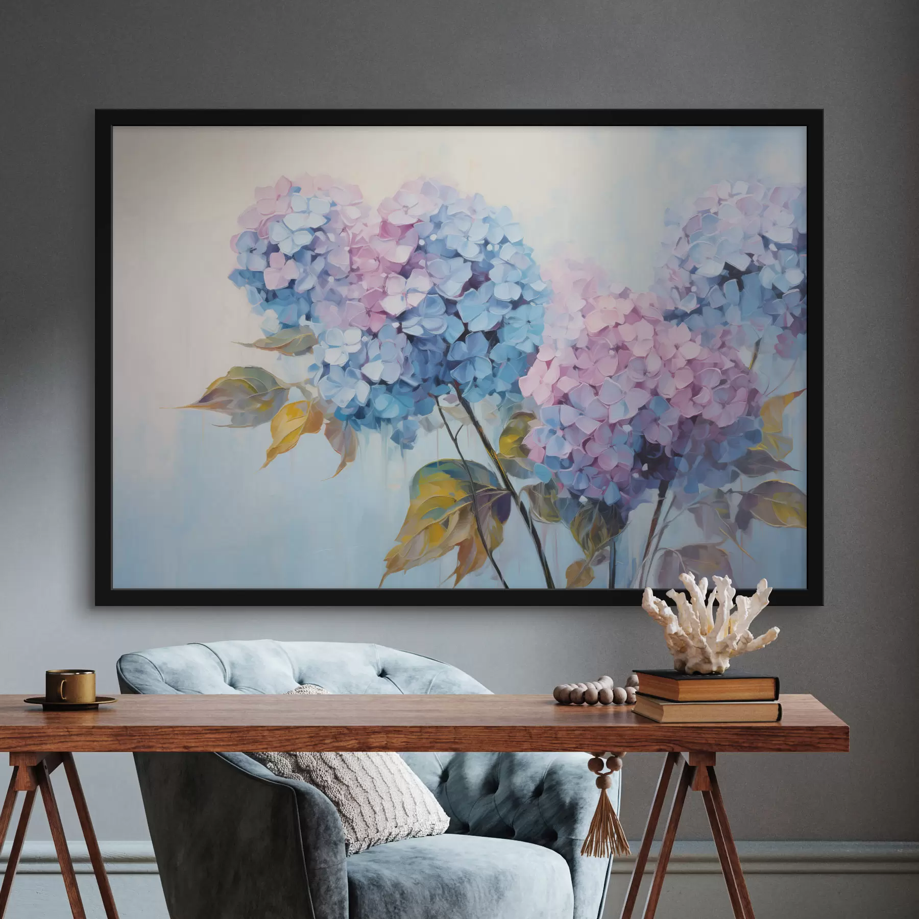 Fototapetai Švelnių atspalvių abstraktūs hortenzijos žiedai f45056