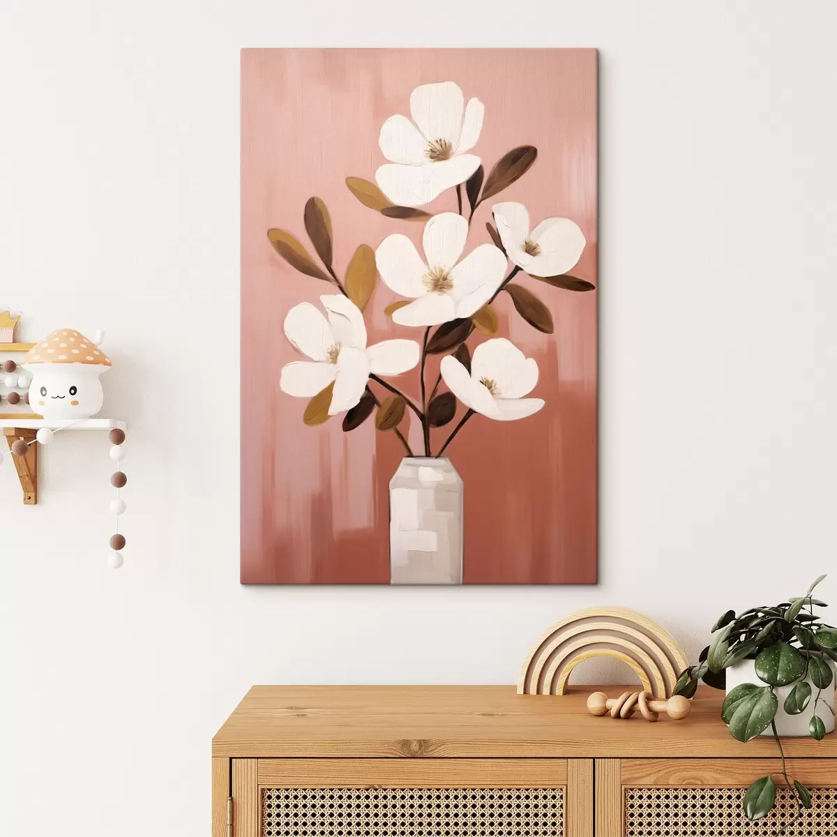 Paveikslėlis Baltos magnolijos baltoje vazoje: minimalistinis gėlių paveikslas s45254