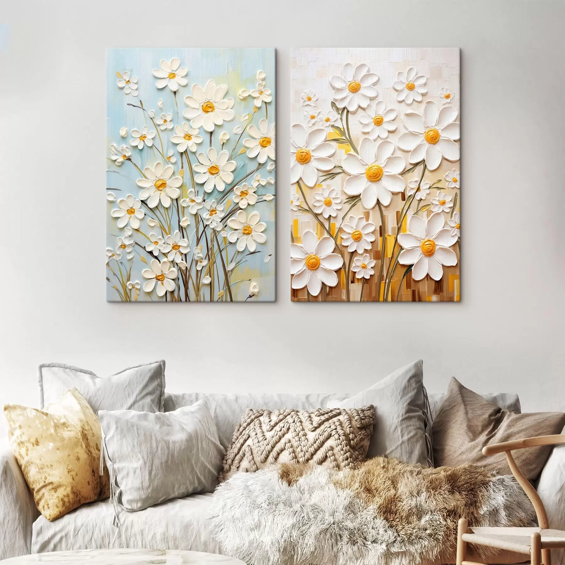 Paveikslėlis Saulėtos gėlės: meno duetas su tūriniais margučiais ir geltonais akcentais m00580