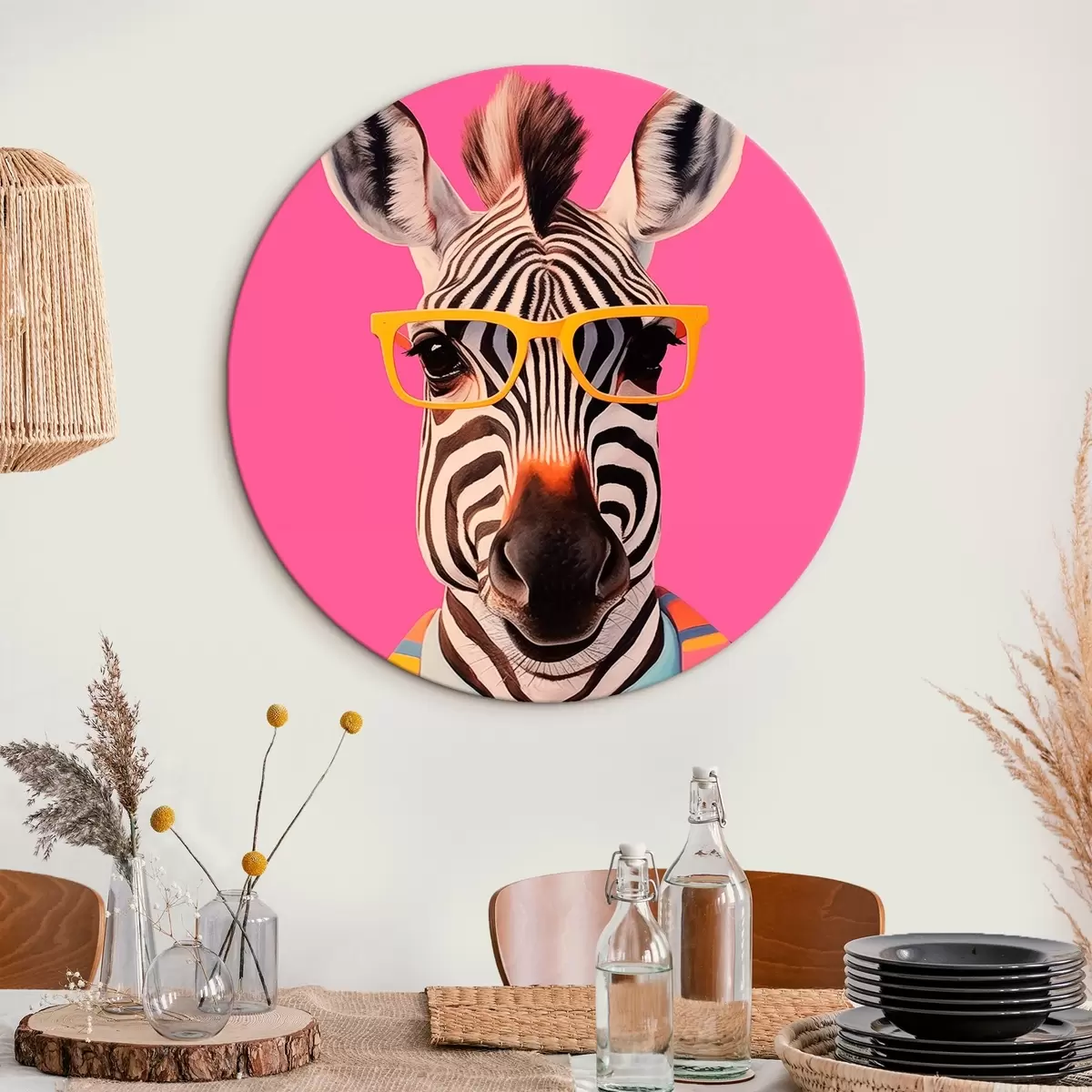 Apvalūs paveikslai Zebras su kostiumu ir akiniais r45307