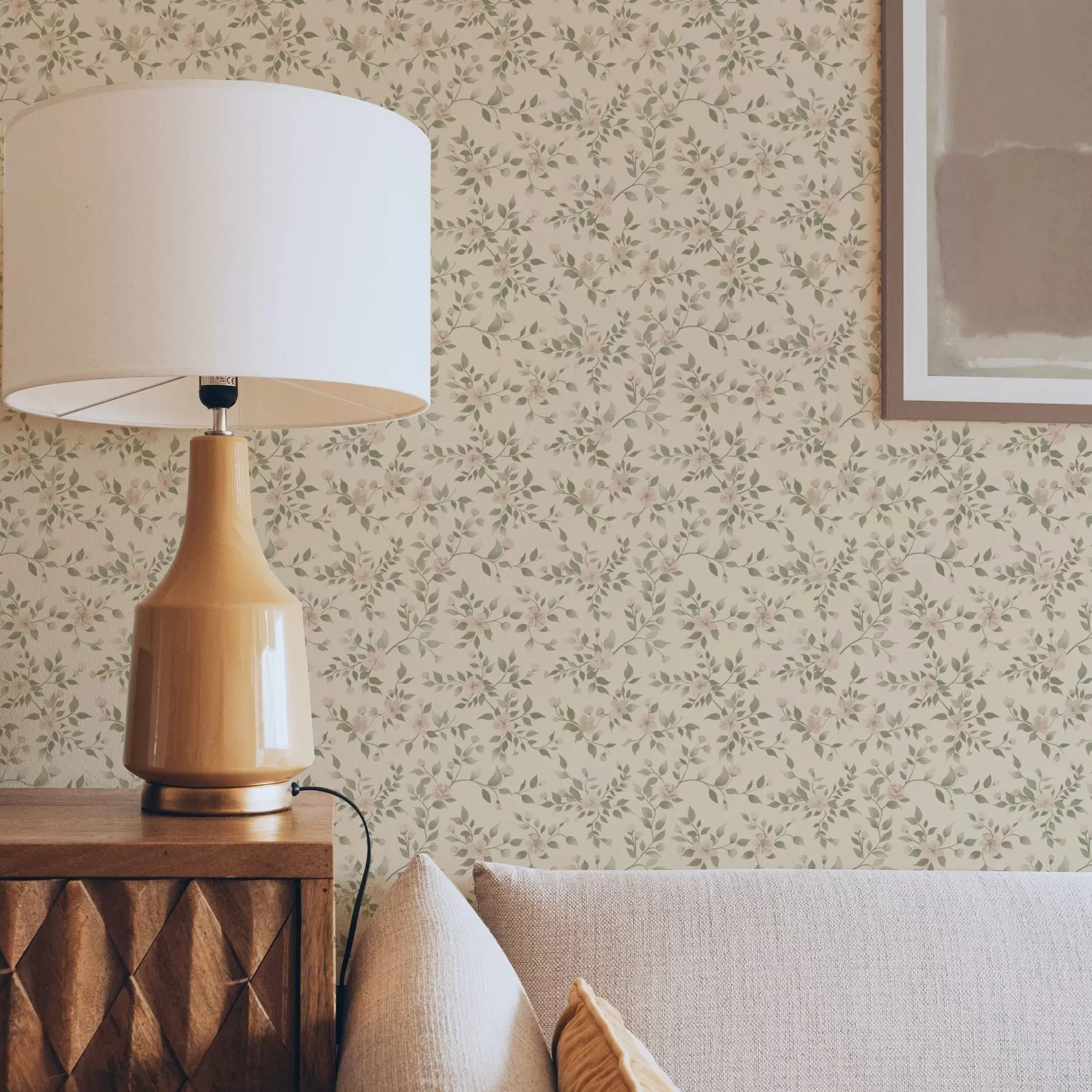 Fototapetai Švelnios pastelinės gėlių šakos smėlio spalvos fone a00390