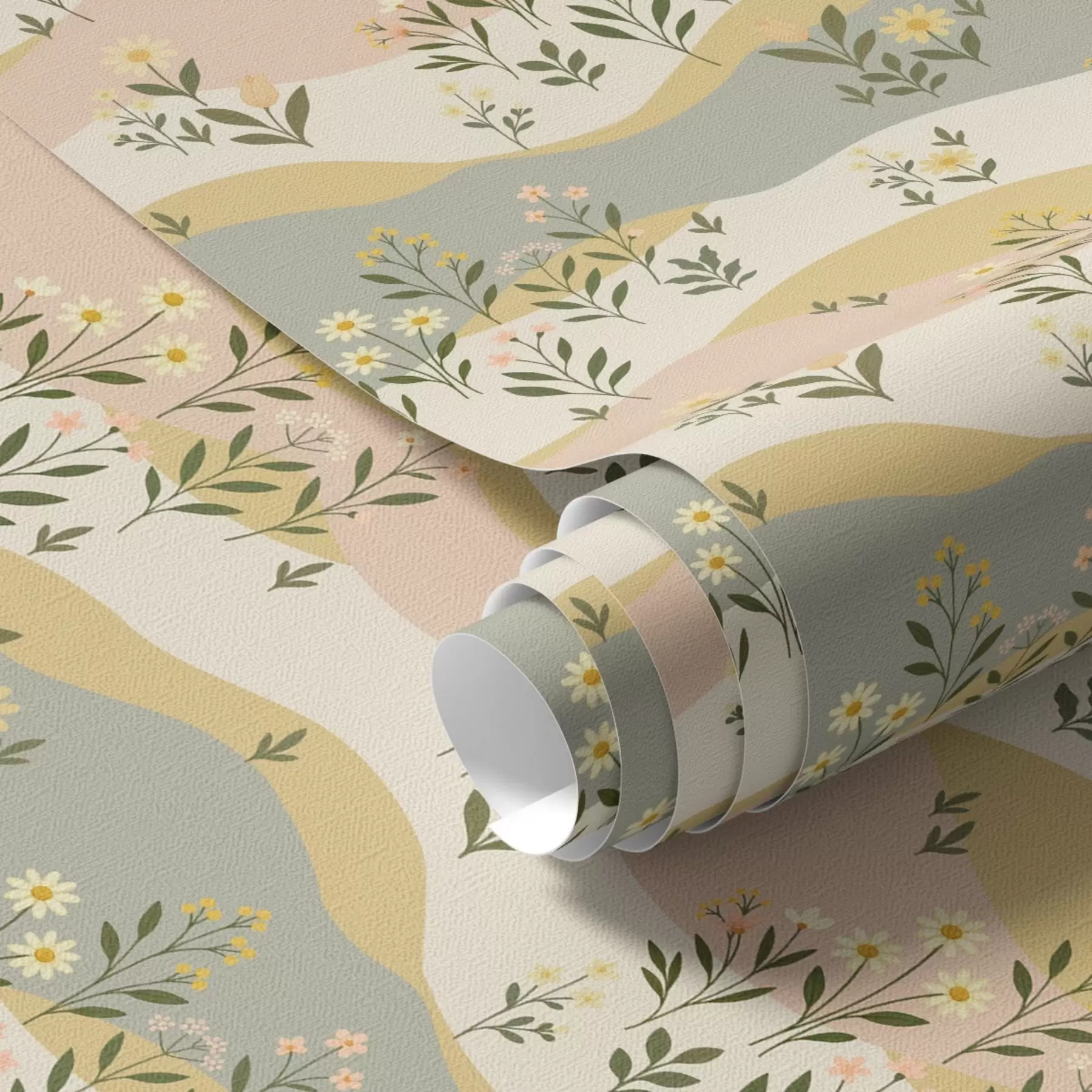 Fototapetai Banguojančios pievų gėlės pasteliniu minimalistiniu stiliumi a00396