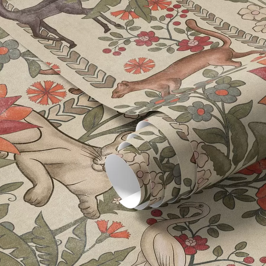 Fototapetai Retro stilius: Gyvūnai ir gėlės senoviniame fone a00431