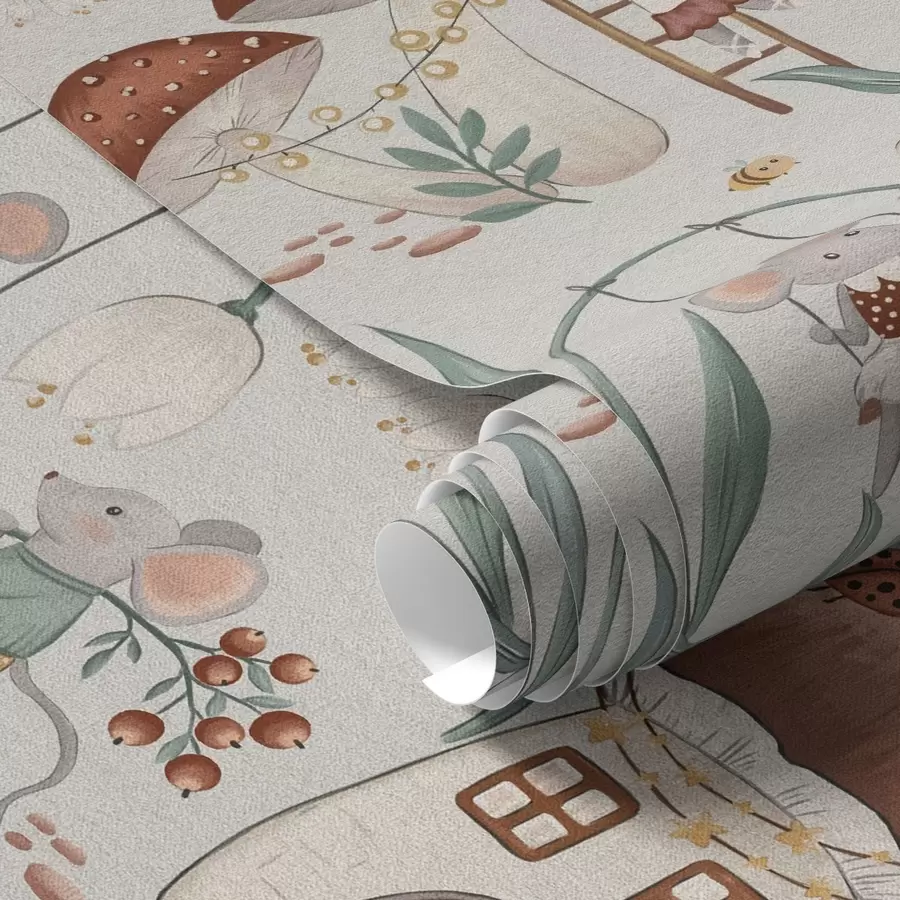 Fototapetai Mielos pelės ir grybai išgalvoto miško kraštovaizdžio fone a00450