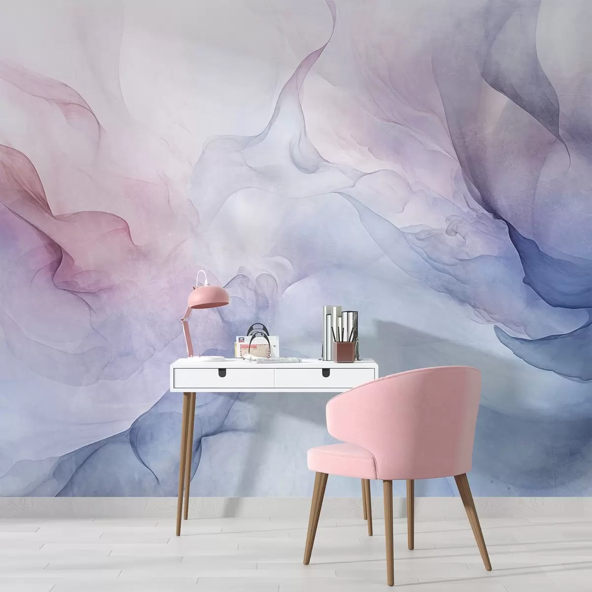 Fototapetai Abstraktus faktūrinis paveikslas su tekančiais pasteliniais rausvais, violetiniais ir mėlynais atspalviais, sukuriančiais švelnų efektą w09318