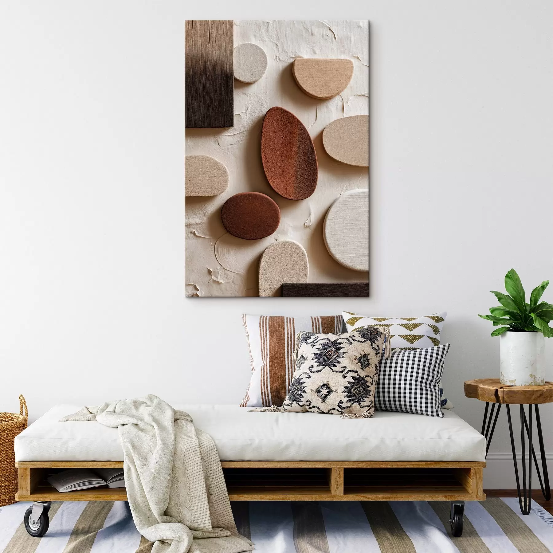 Paveikslėlis Abstrakti kompozicija su trimatėmis geometrinėmis figūromis reljefiniame fone s45409