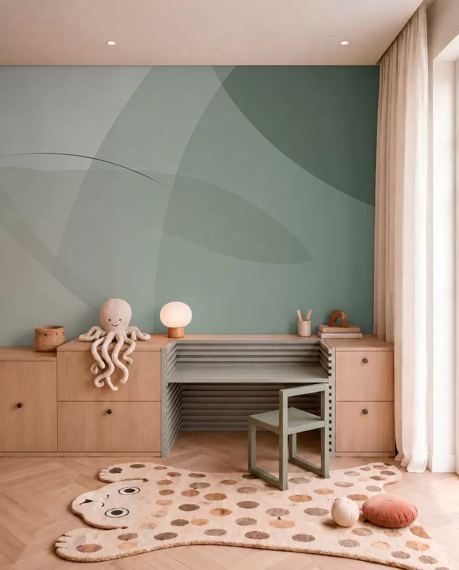 Fototapetai Žalsva geometrija su ochra w04405