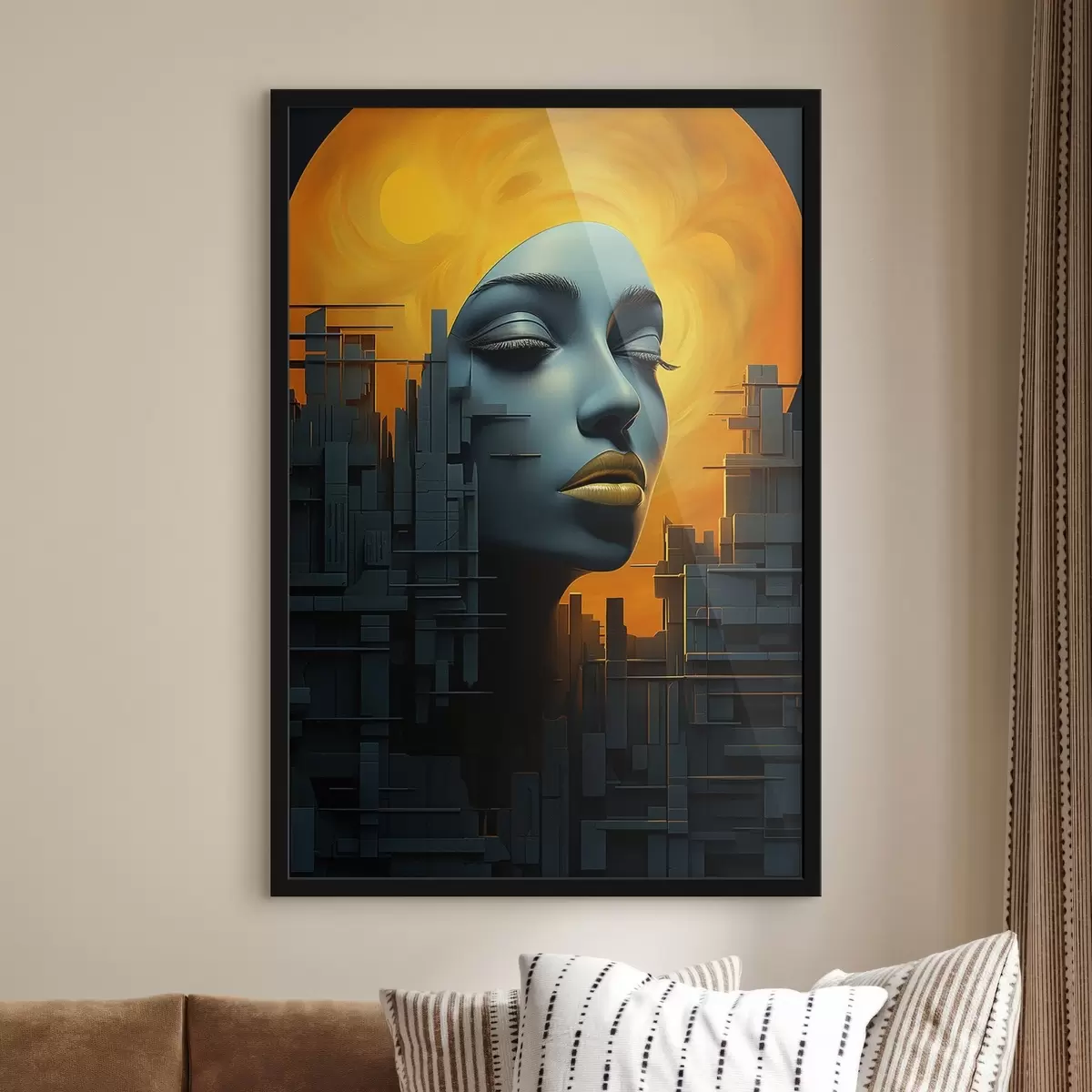 Plakatas Žmonės, mergaitės veidas mieste abstrakčiame fone f45342