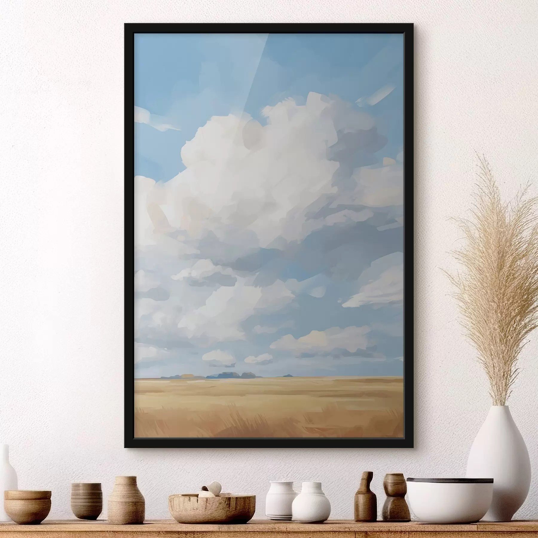 Fototapetai Kviečių laukas priešais dangų su didžiuliais debesimis f45454