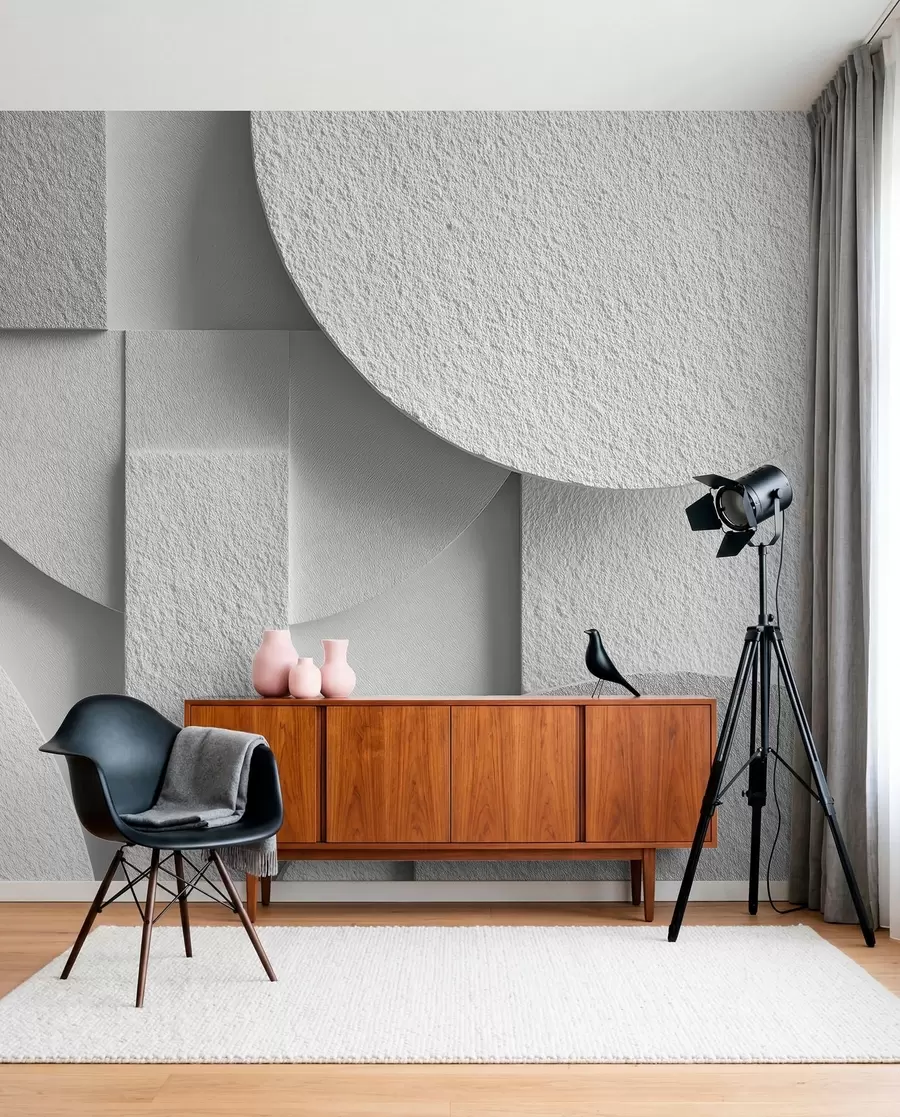 Fototapetai Abstrakti kompozicija su baltomis trimatėmis geometrinėmis figūromis w04395v1