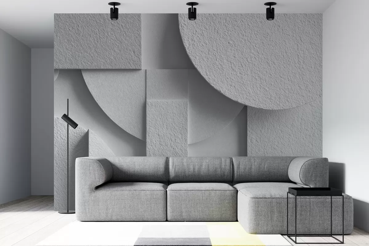 Fototapetai Abstrakti kompozicija su baltomis trimatėmis geometrinėmis figūromis w04395v1