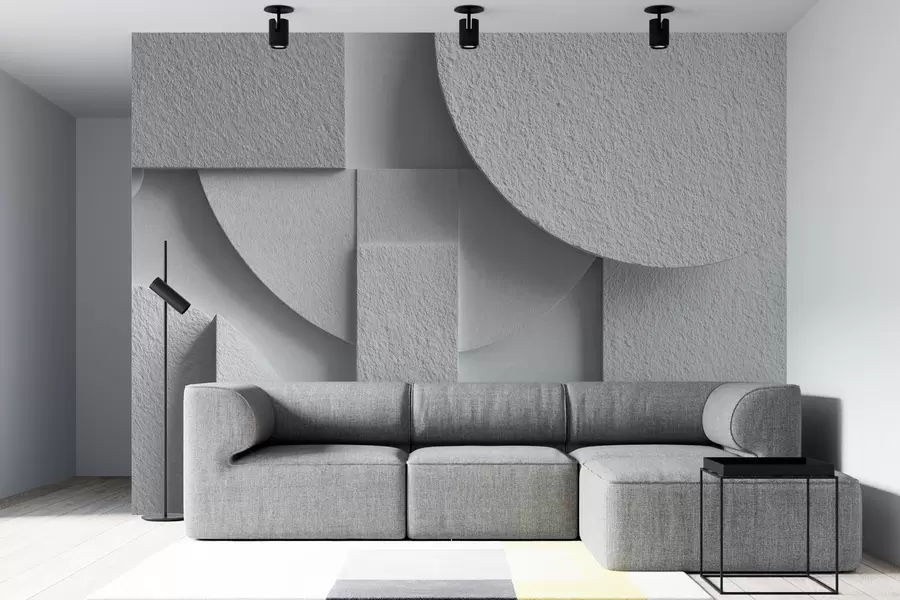 Fototapetai Abstrakti kompozicija su baltomis trimatėmis geometrinėmis figūromis w04395v1