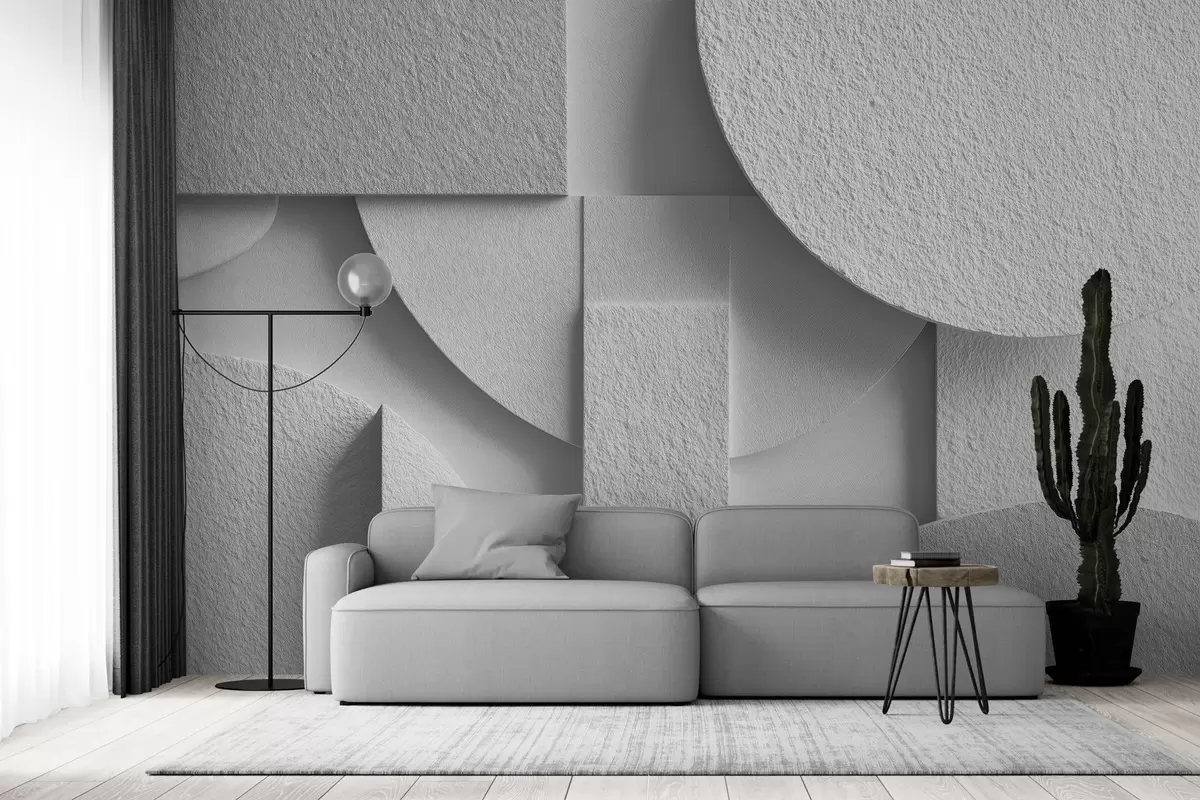 Fototapetai Abstrakti kompozicija su baltomis trimatėmis geometrinėmis figūromis w04395v1