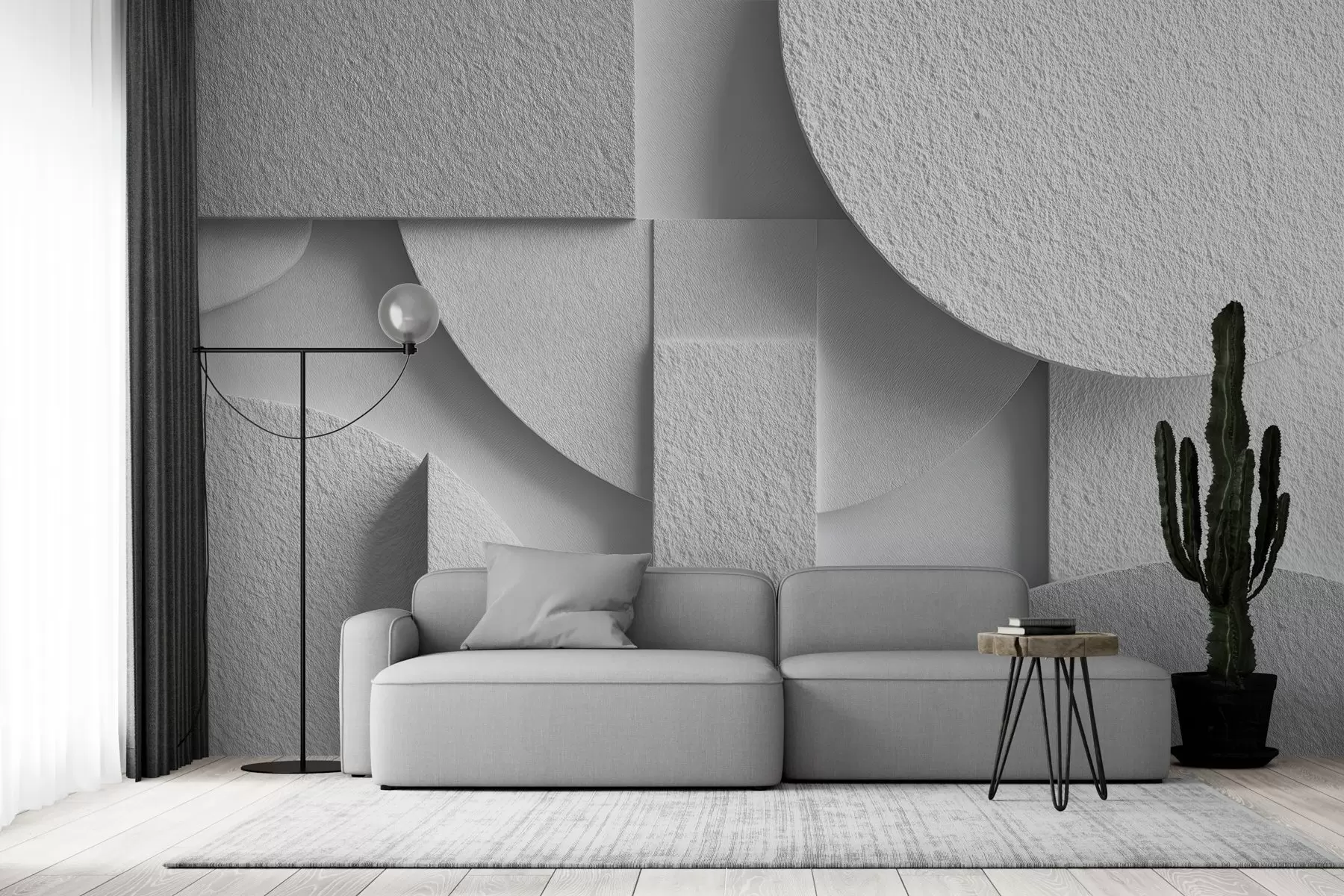 Fototapetai Abstrakti kompozicija su baltomis trimatėmis geometrinėmis figūromis w04395v1