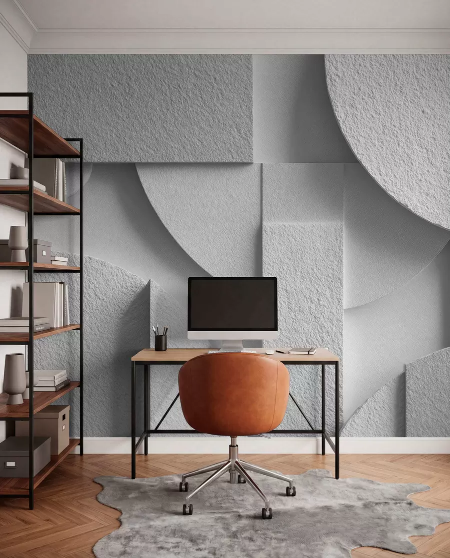 Fototapetai Abstrakti kompozicija su baltomis trimatėmis geometrinėmis figūromis w04395v1